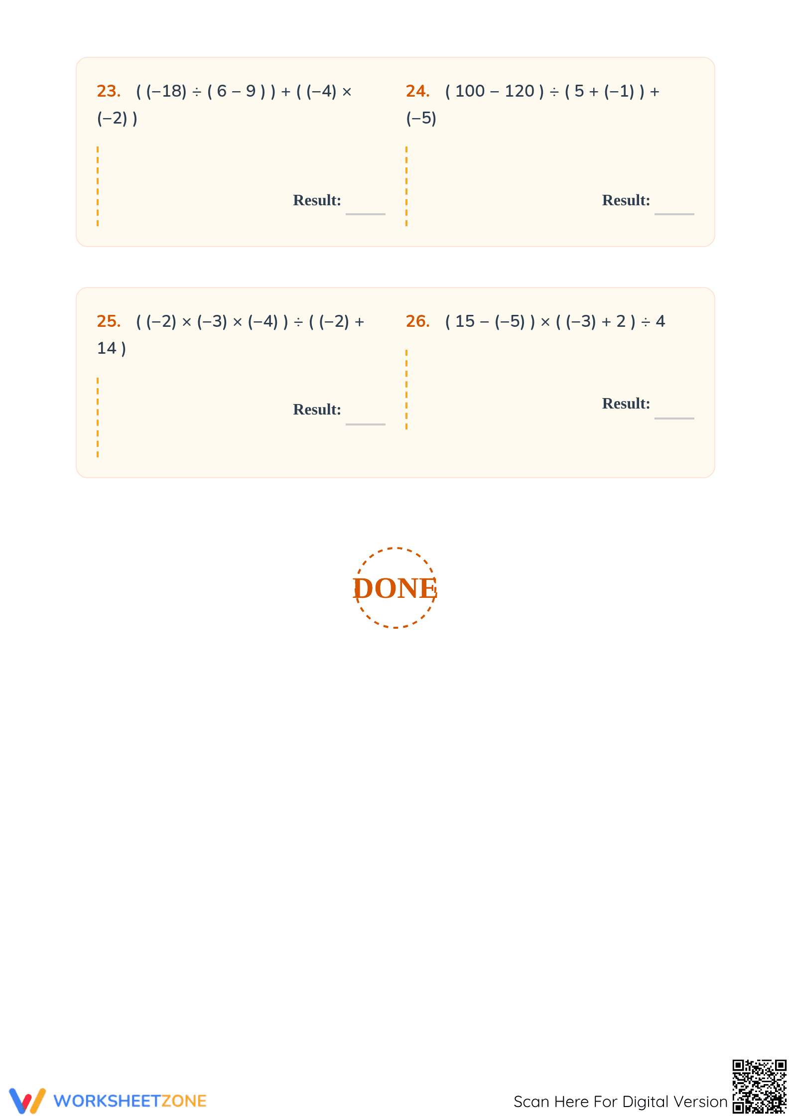 Essential Integers Order of Operations Worksheet | Grade 7 - Page 5