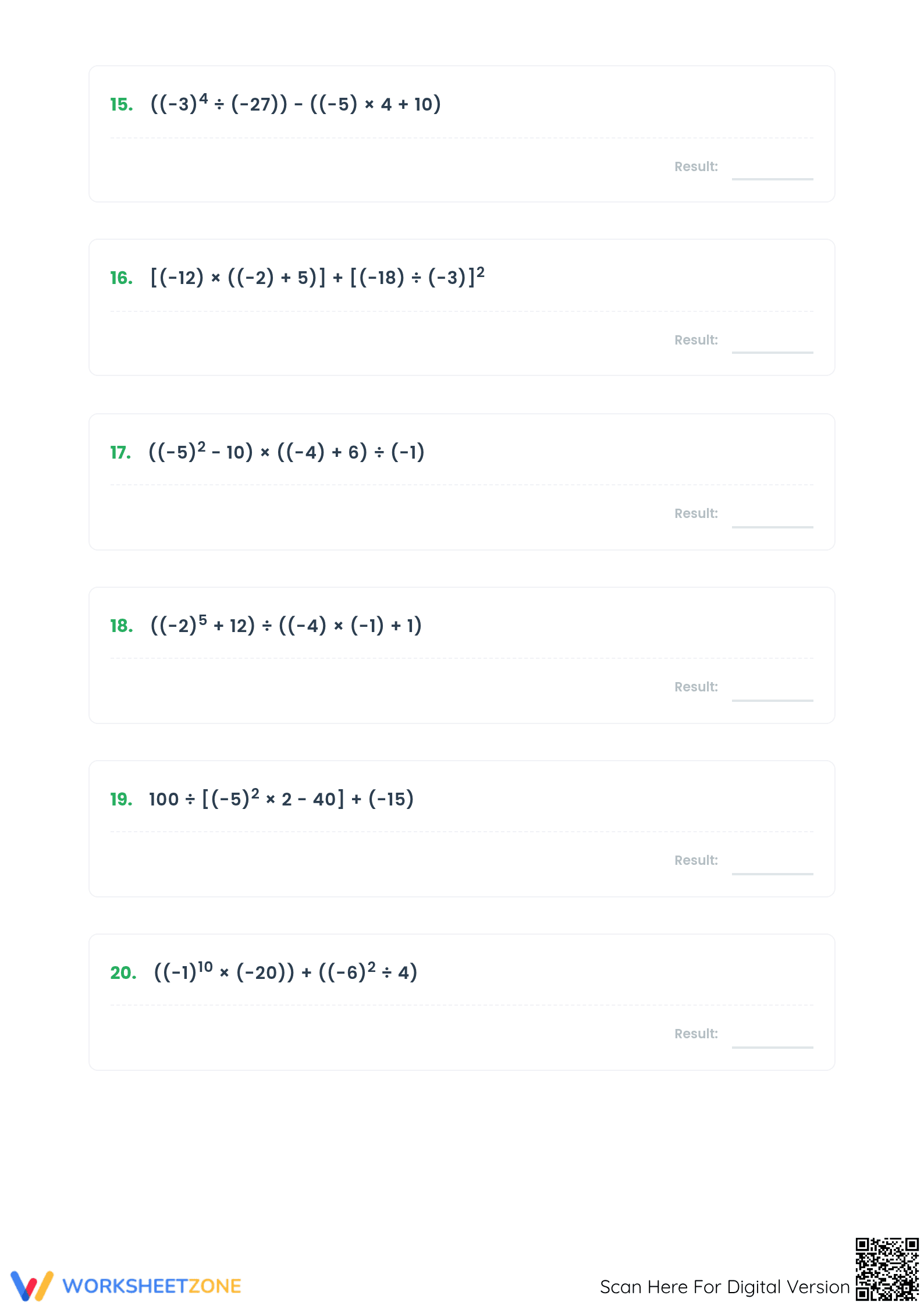 Integer Order of Operations Worksheet | Grade 6 Essential - Page 4