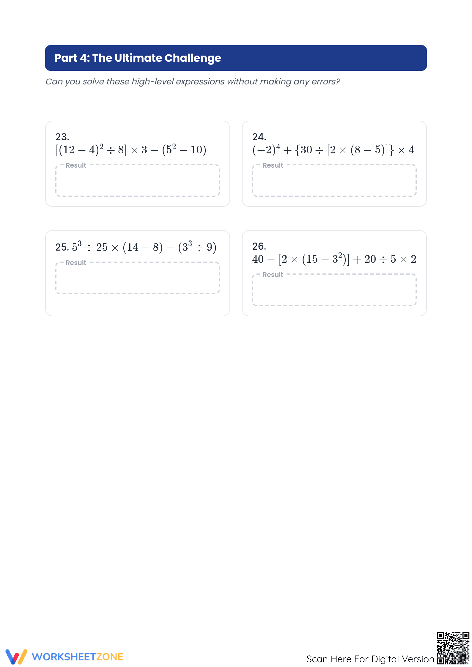 Printable Order of Operations with Integers & Exponents - Page 4