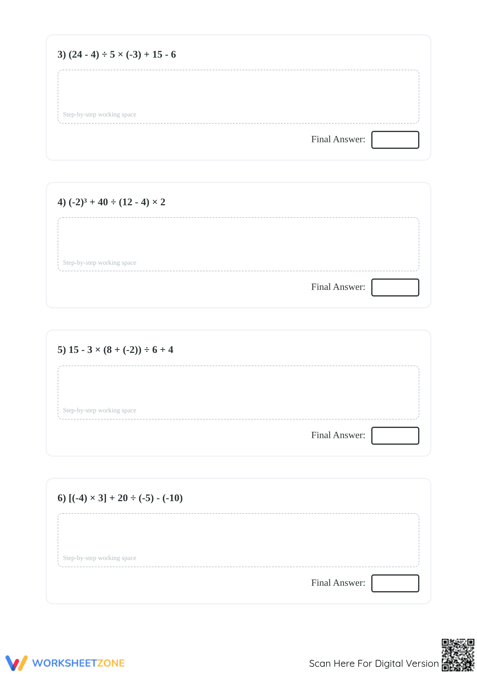 Printable Order of Operations with Integers | Grade 7 Math - Page 2