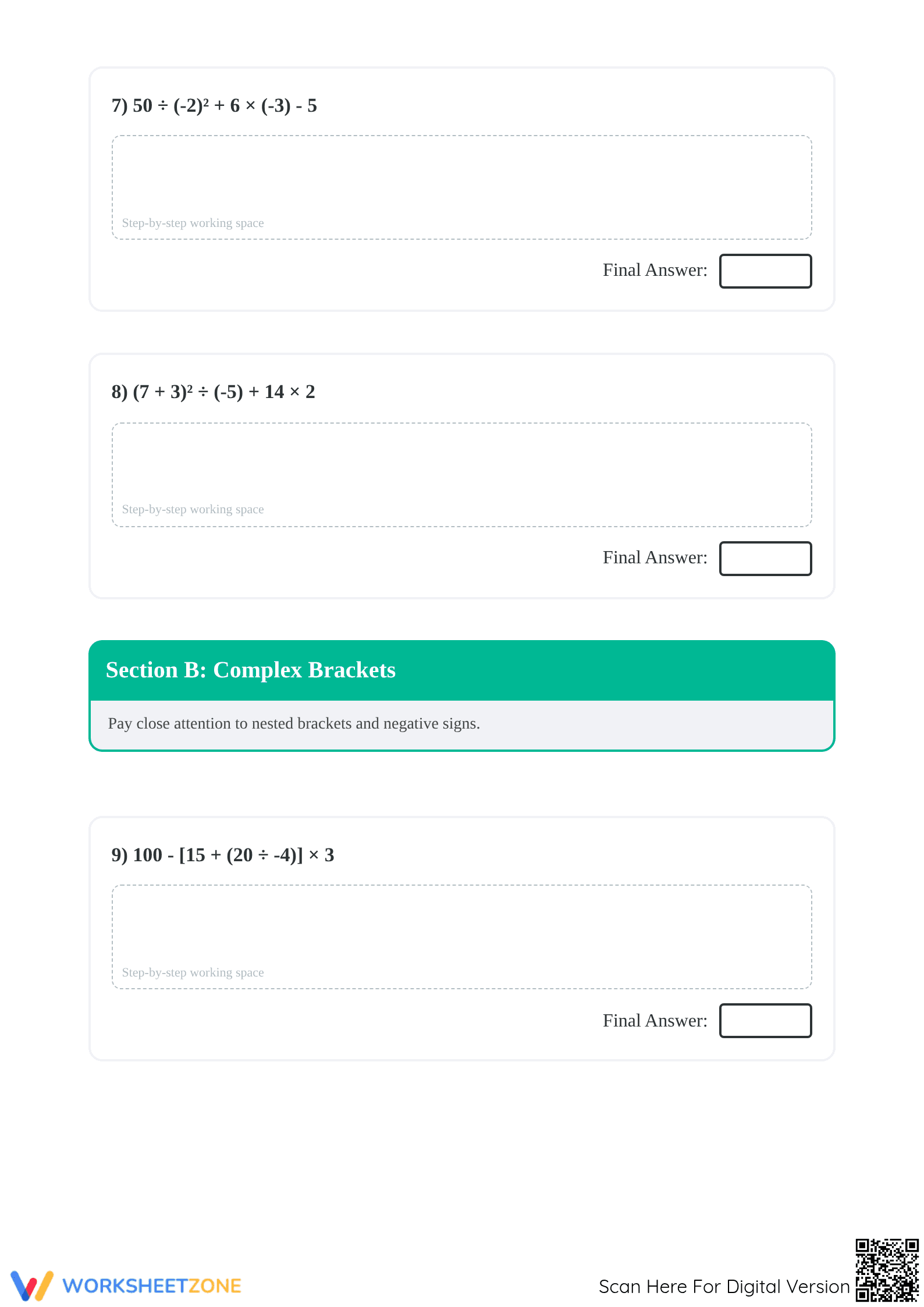Printable Order of Operations with Integers | Grade 7 Math - Page 3