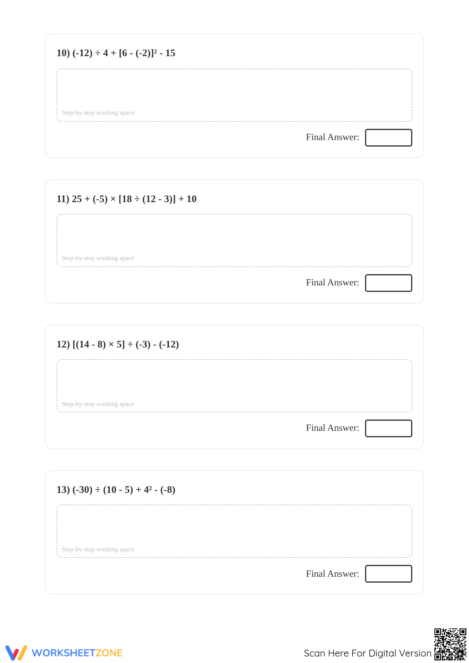 Printable Order of Operations with Integers | Grade 7 Math - Page 4