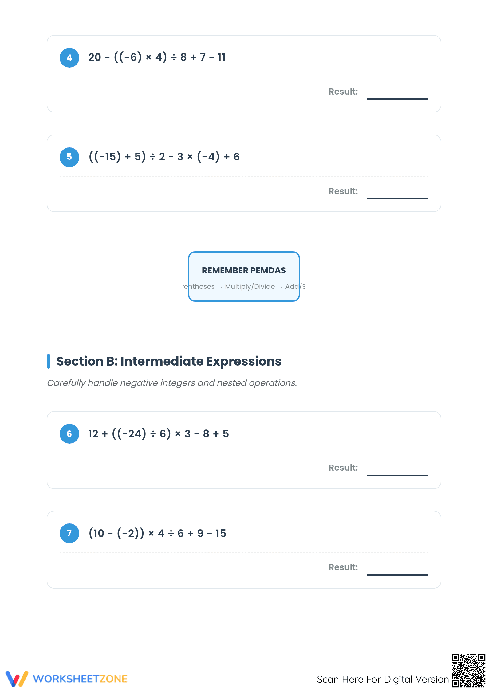 Essential Order of Operations with Integers Worksheet - Page 2