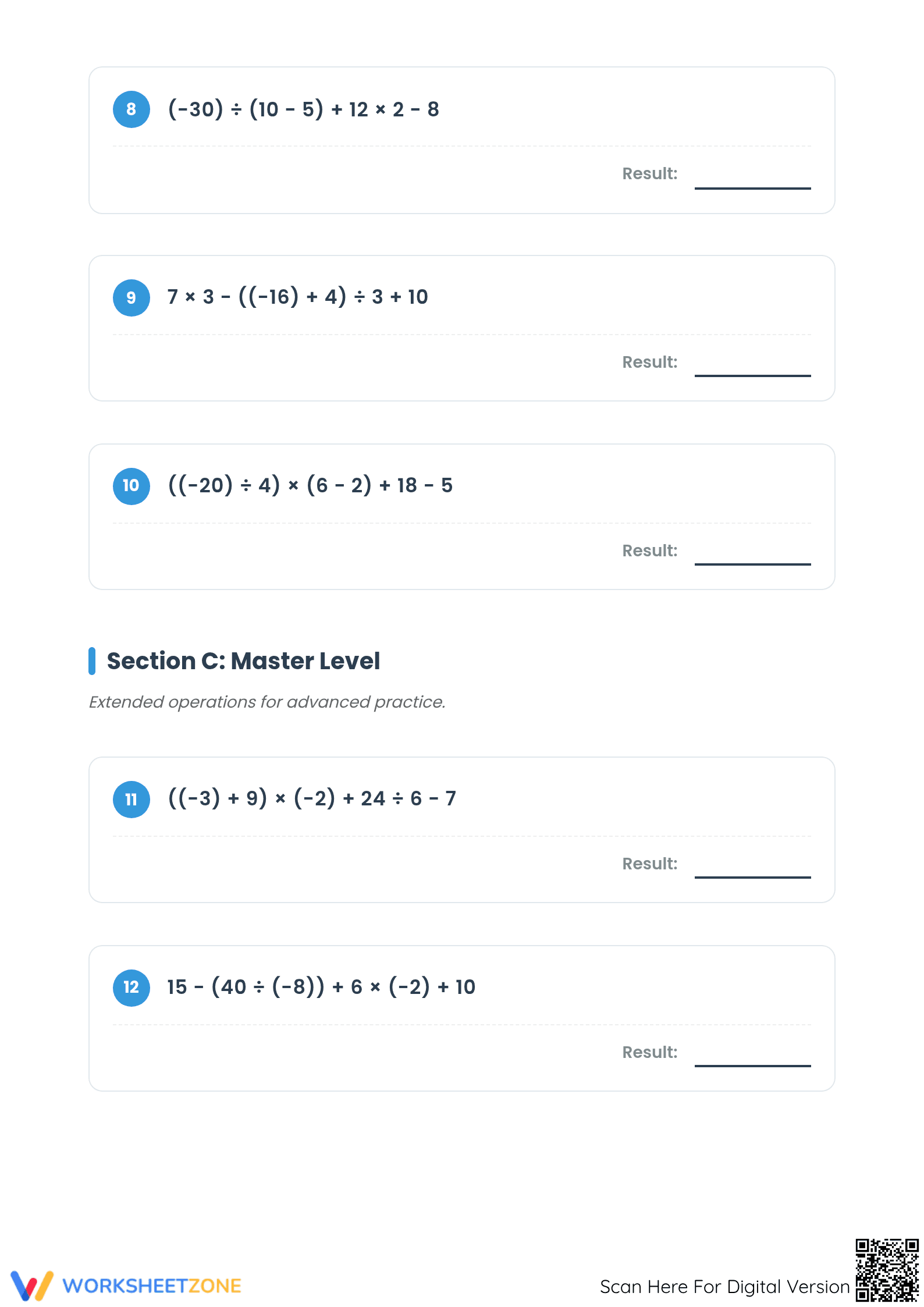 Essential Order of Operations with Integers Worksheet - Page 3