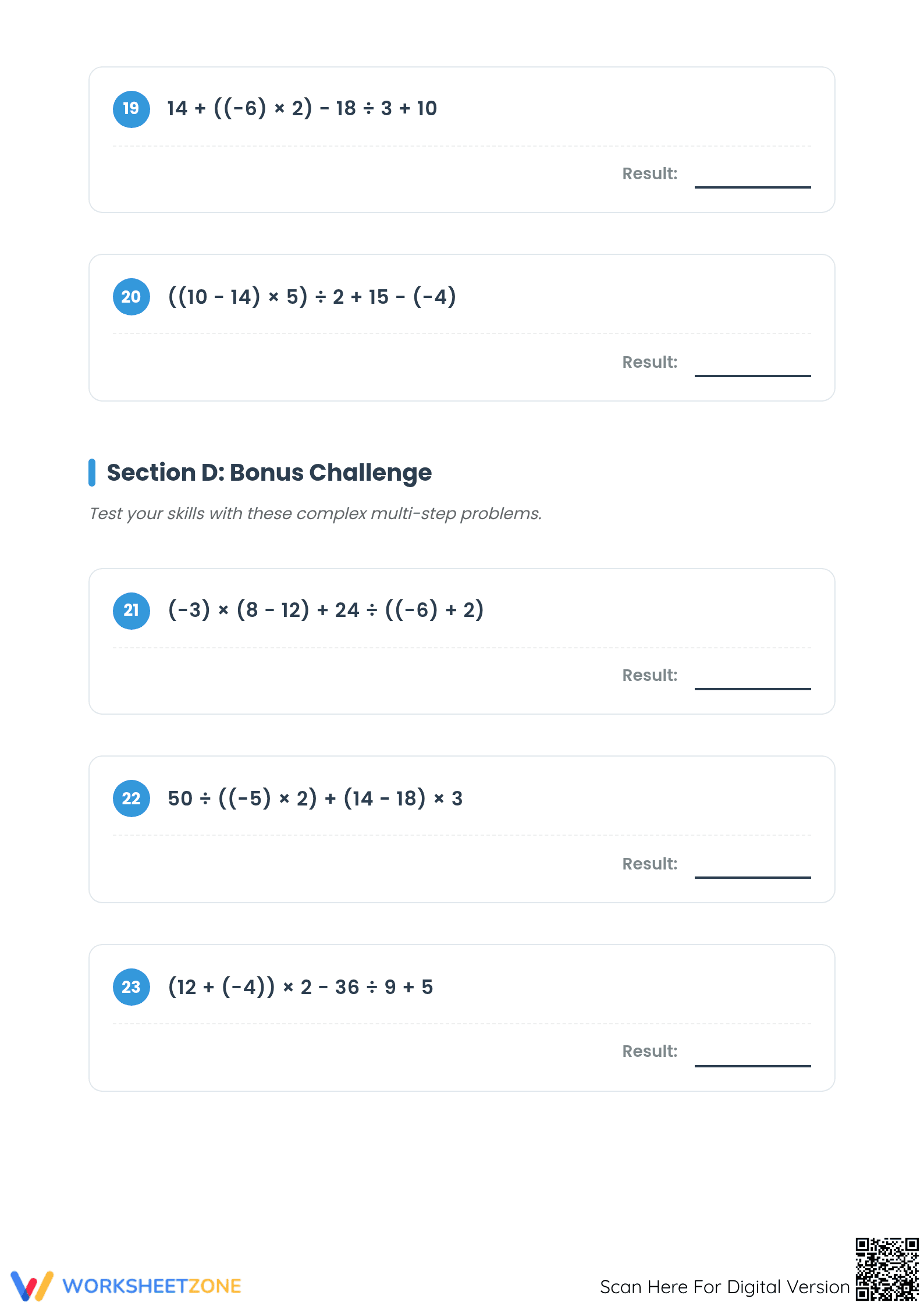 Essential Order of Operations with Integers Worksheet - Page 5