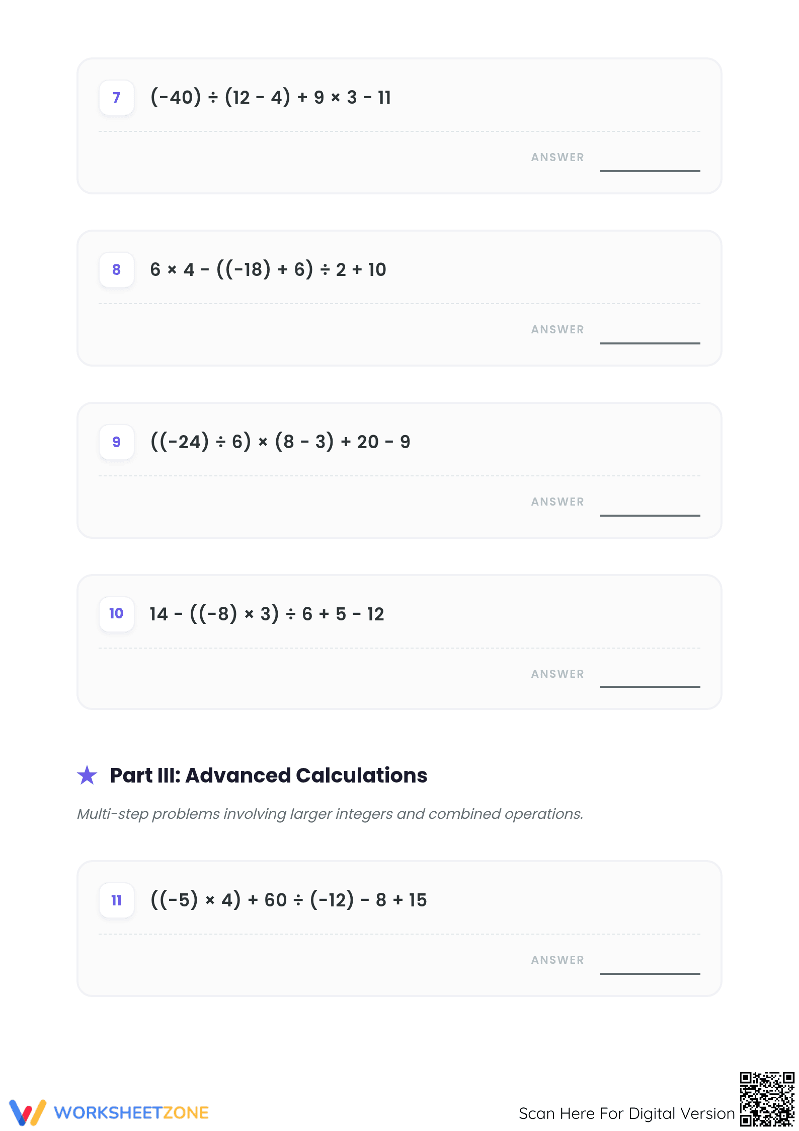 Essential Integer Operations Mastery Worksheet | Grade 7 - Page 3