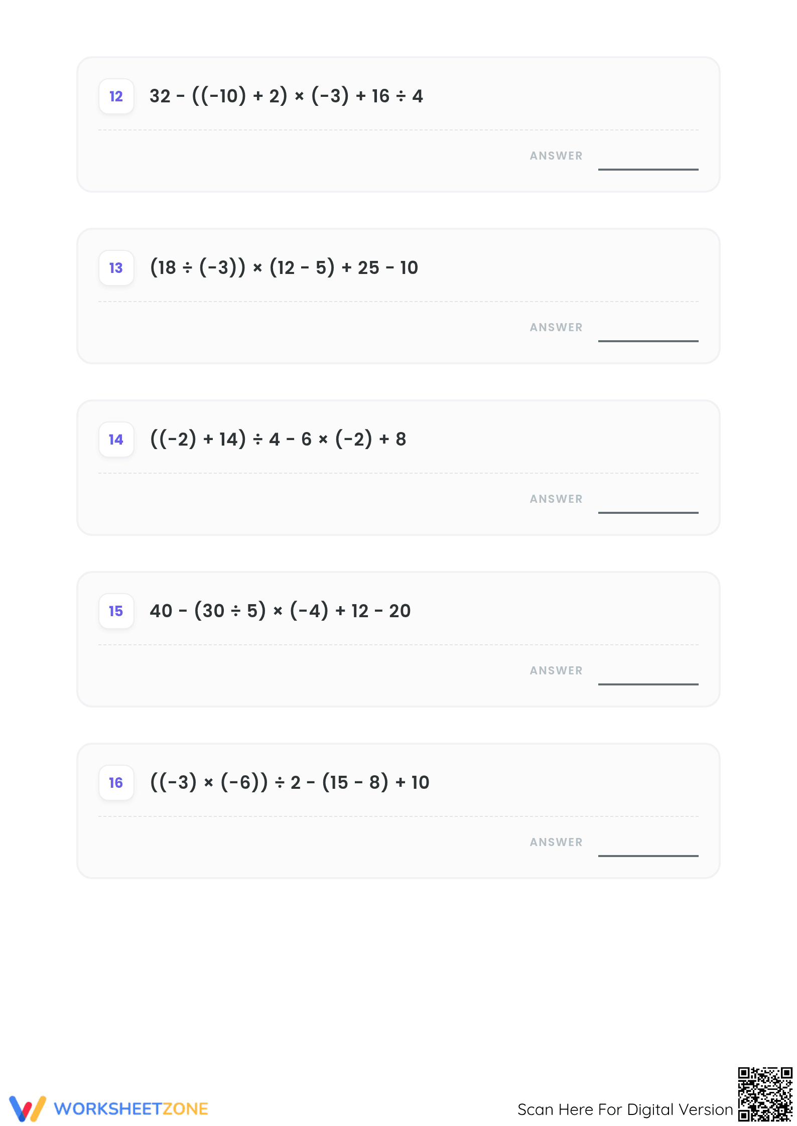 Essential Integer Operations Mastery Worksheet | Grade 7 - Page 4