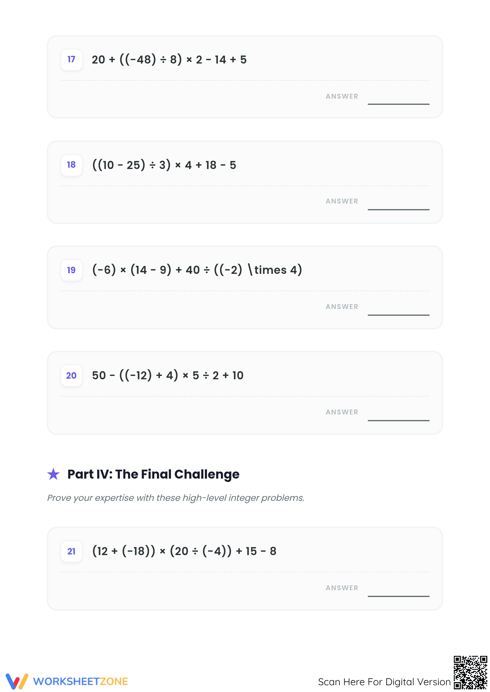 Essential Integer Operations Mastery Worksheet | Grade 7 - Page 5