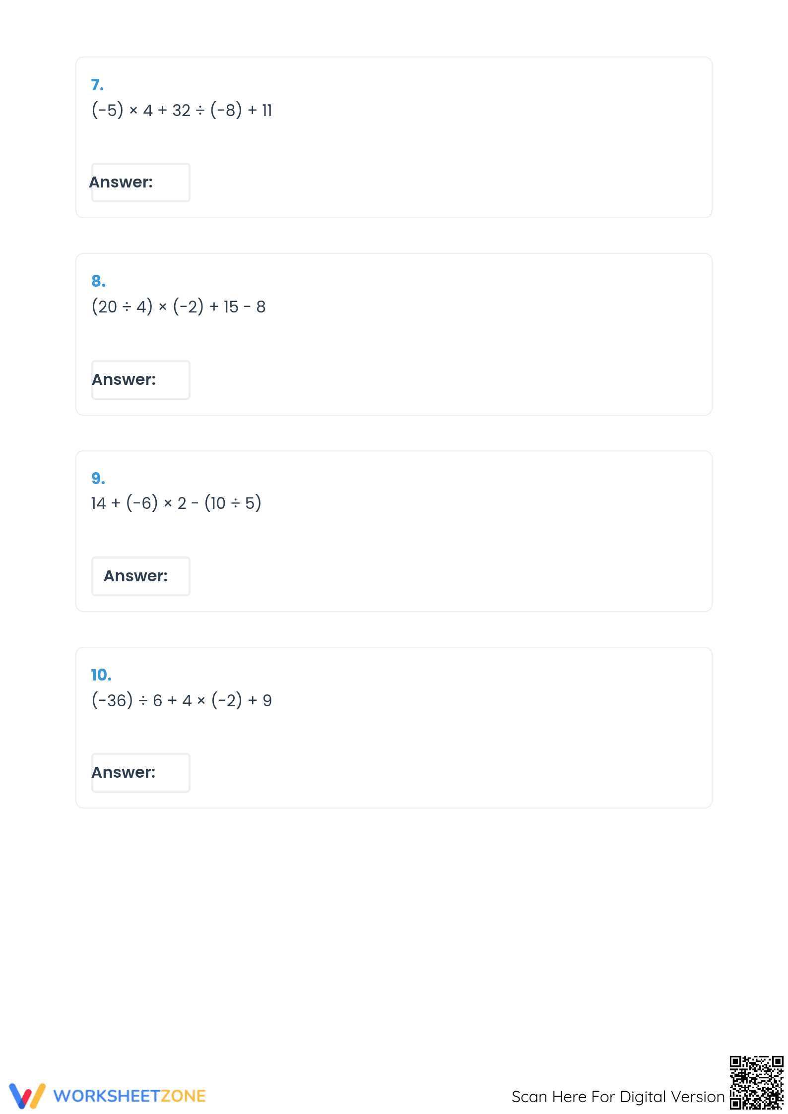 Essential Order of Operations with Integers Worksheet - Page 3