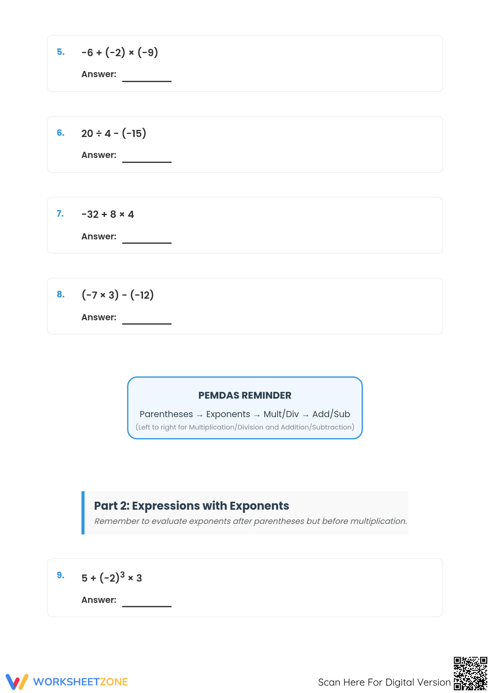 Order of Operations with Integers | Essential Grade 6 Math - Page 2