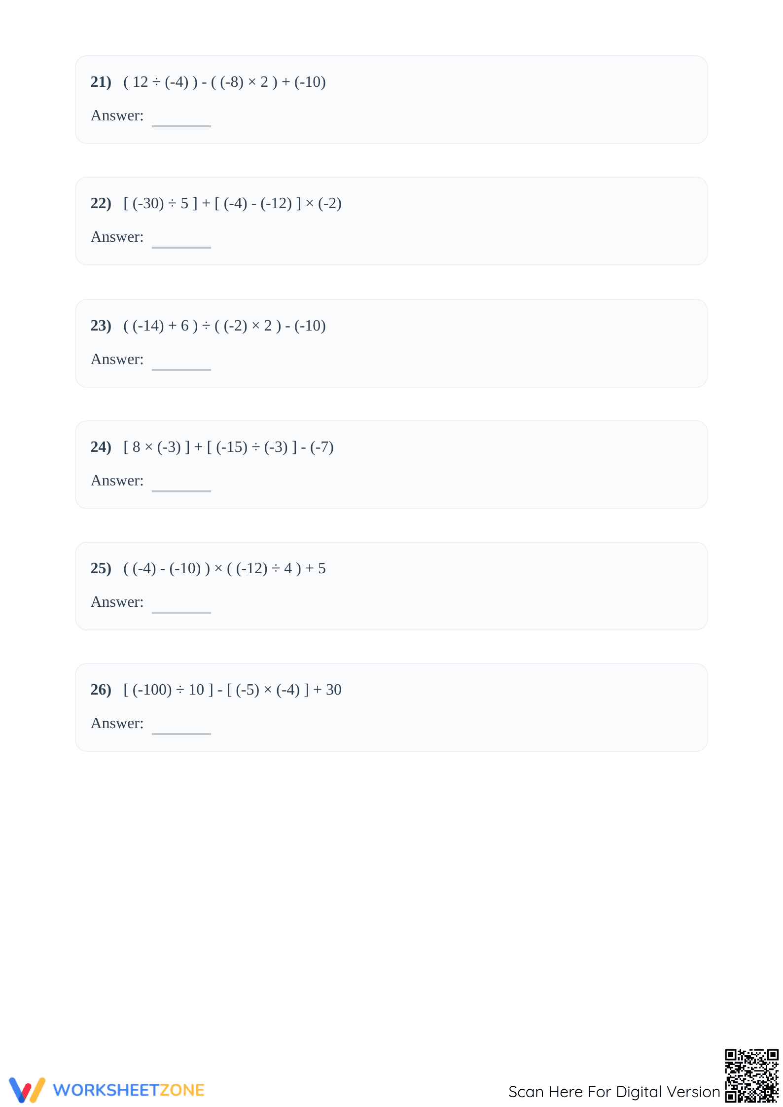 Integer Order of Operations Worksheet | Grade 7 Essential - Page 4