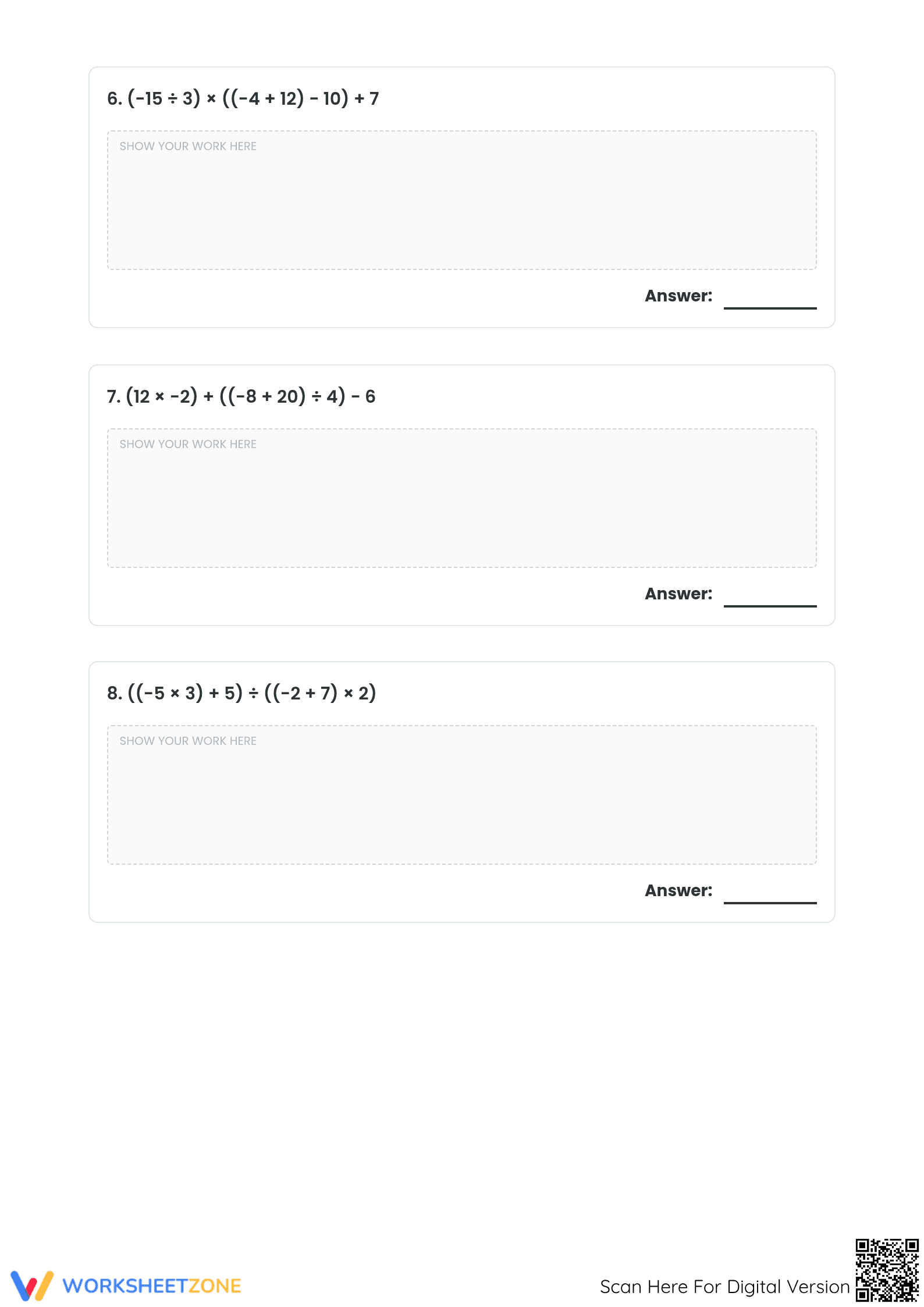 Essential Order of Operations with Integers | Grade 7 - Page 3