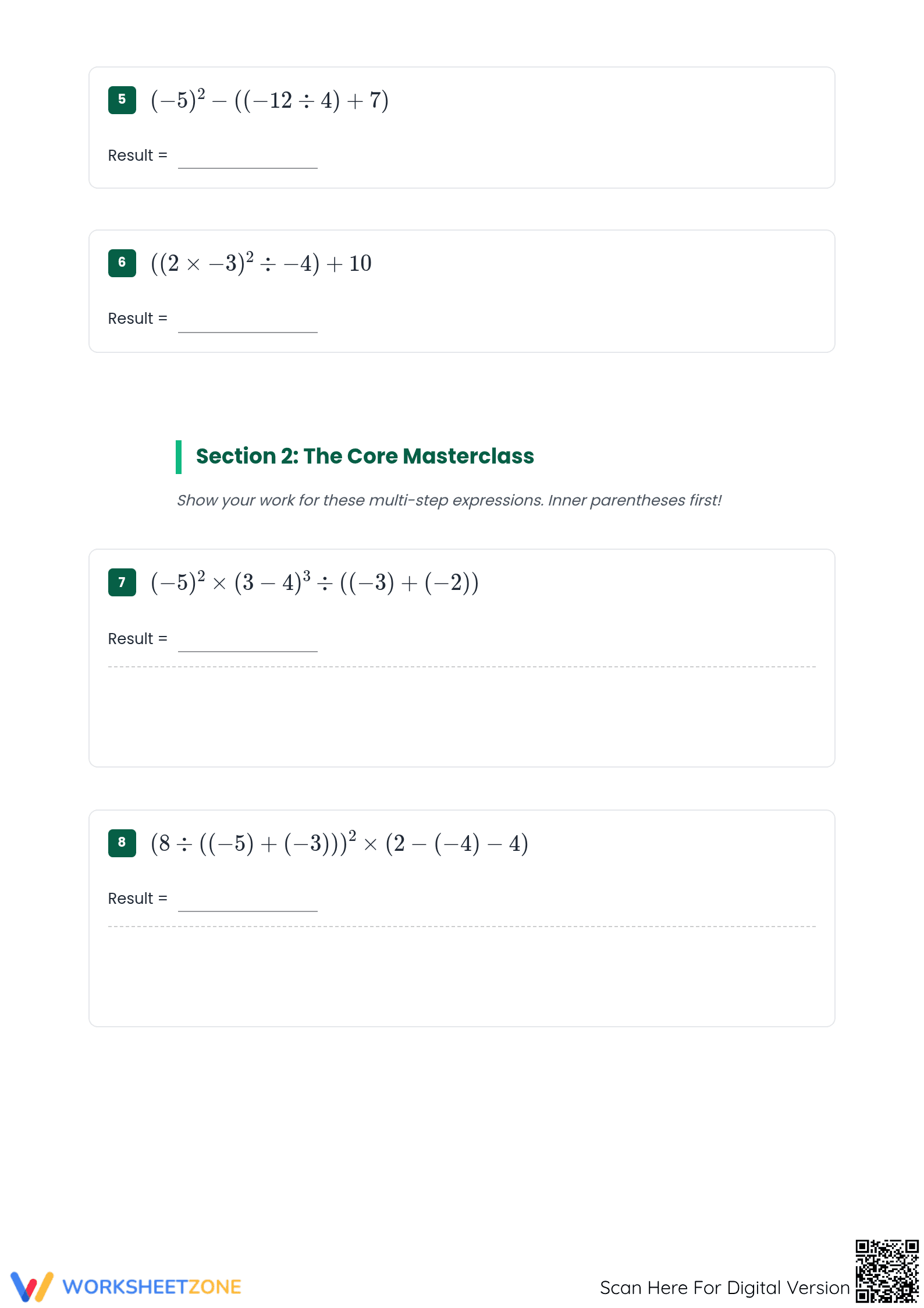 Order of Operations Integers Worksheet | Grade 7 Essential - Page 2