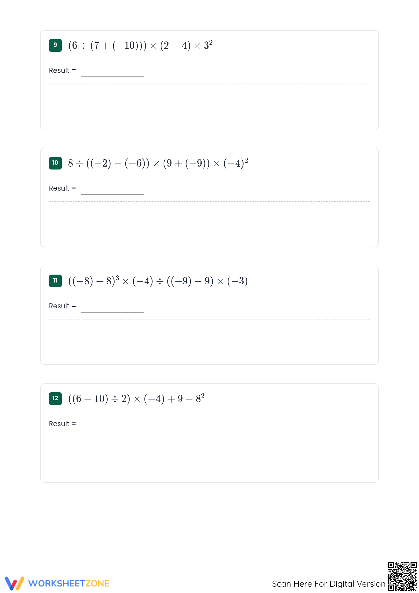 Order of Operations Integers Worksheet | Grade 7 Essential - Page 3
