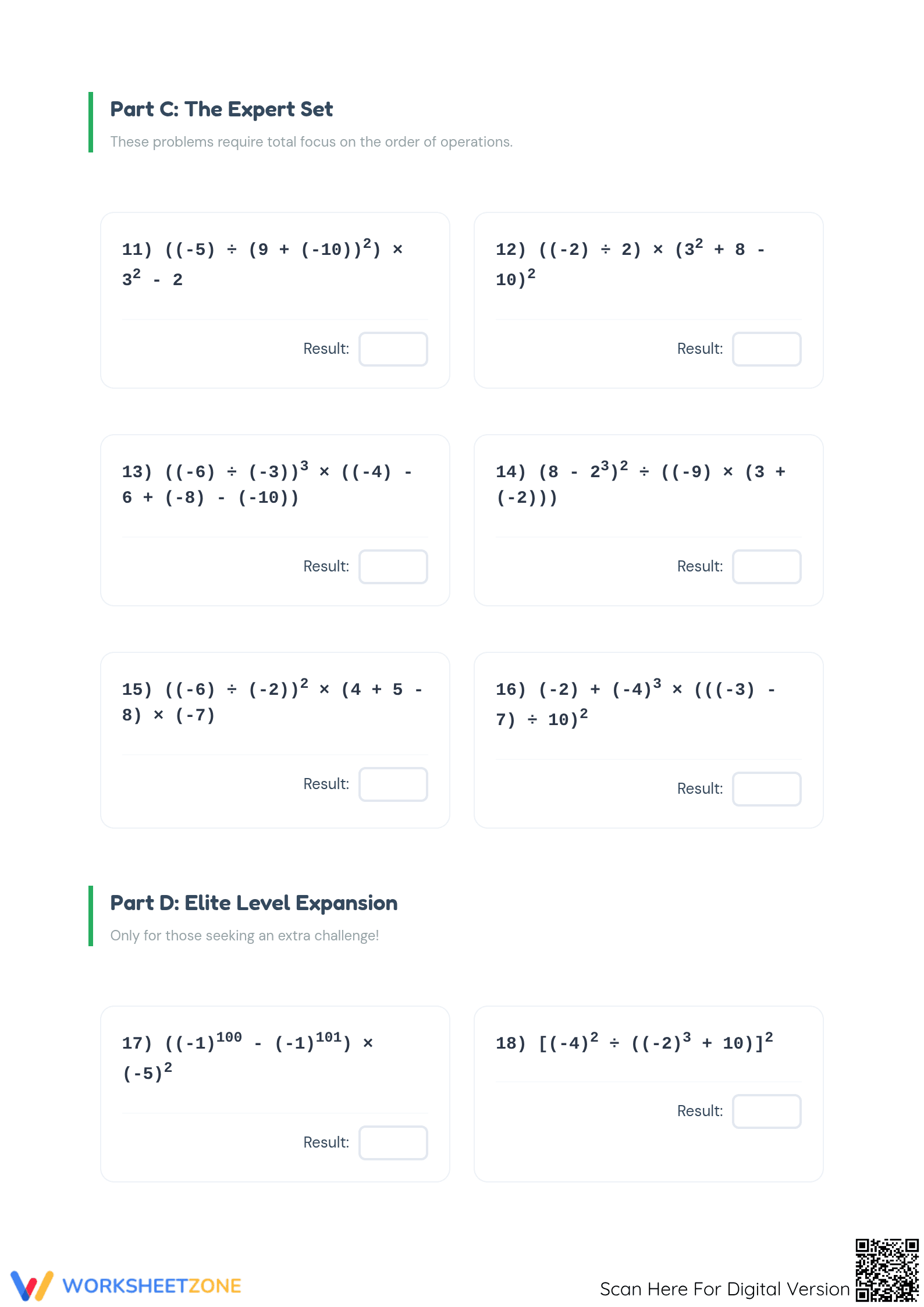 Printable Order of Operations: Integers | Grade 7 Aligned - Page 3