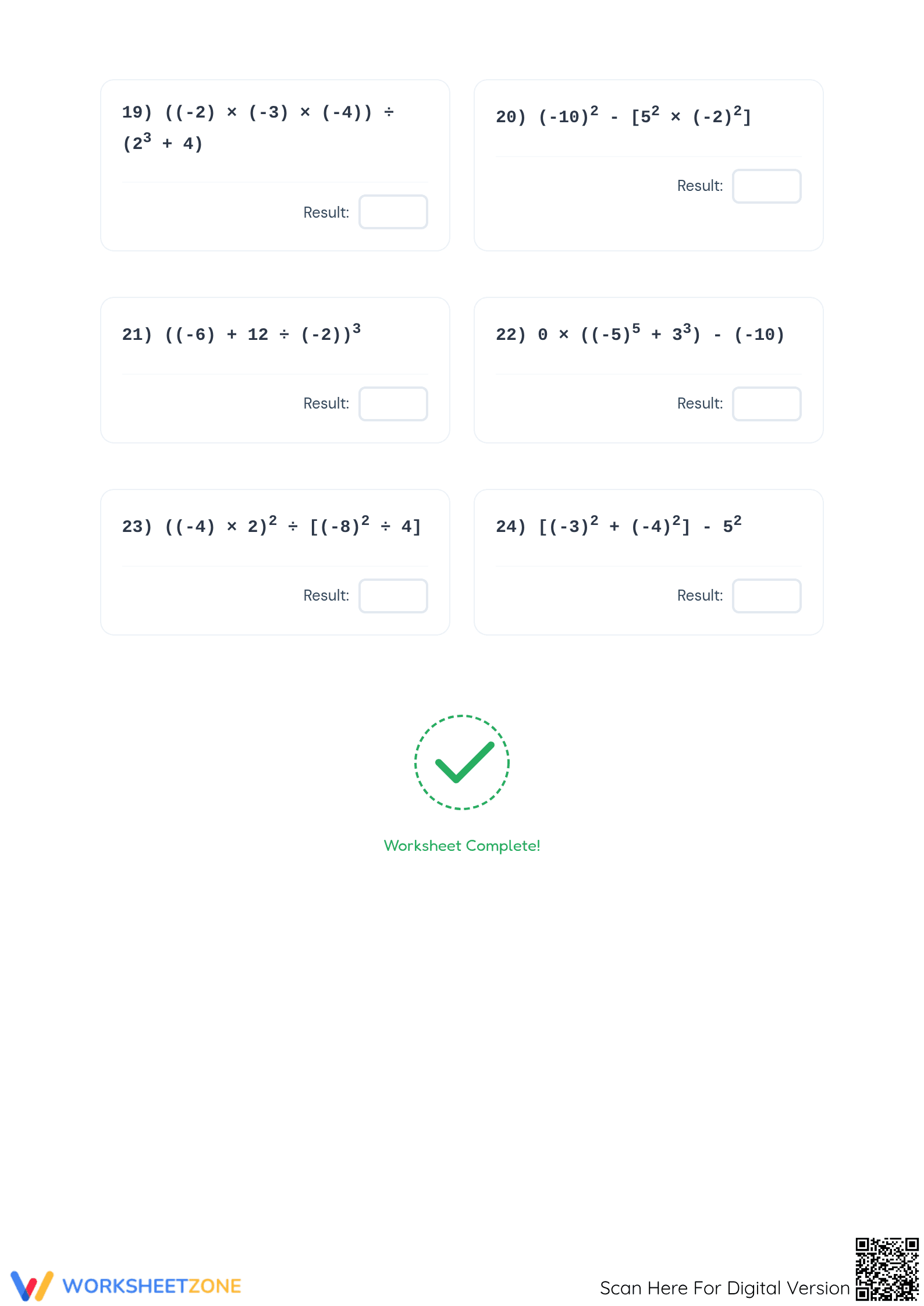 Printable Order of Operations: Integers | Grade 7 Aligned - Page 4