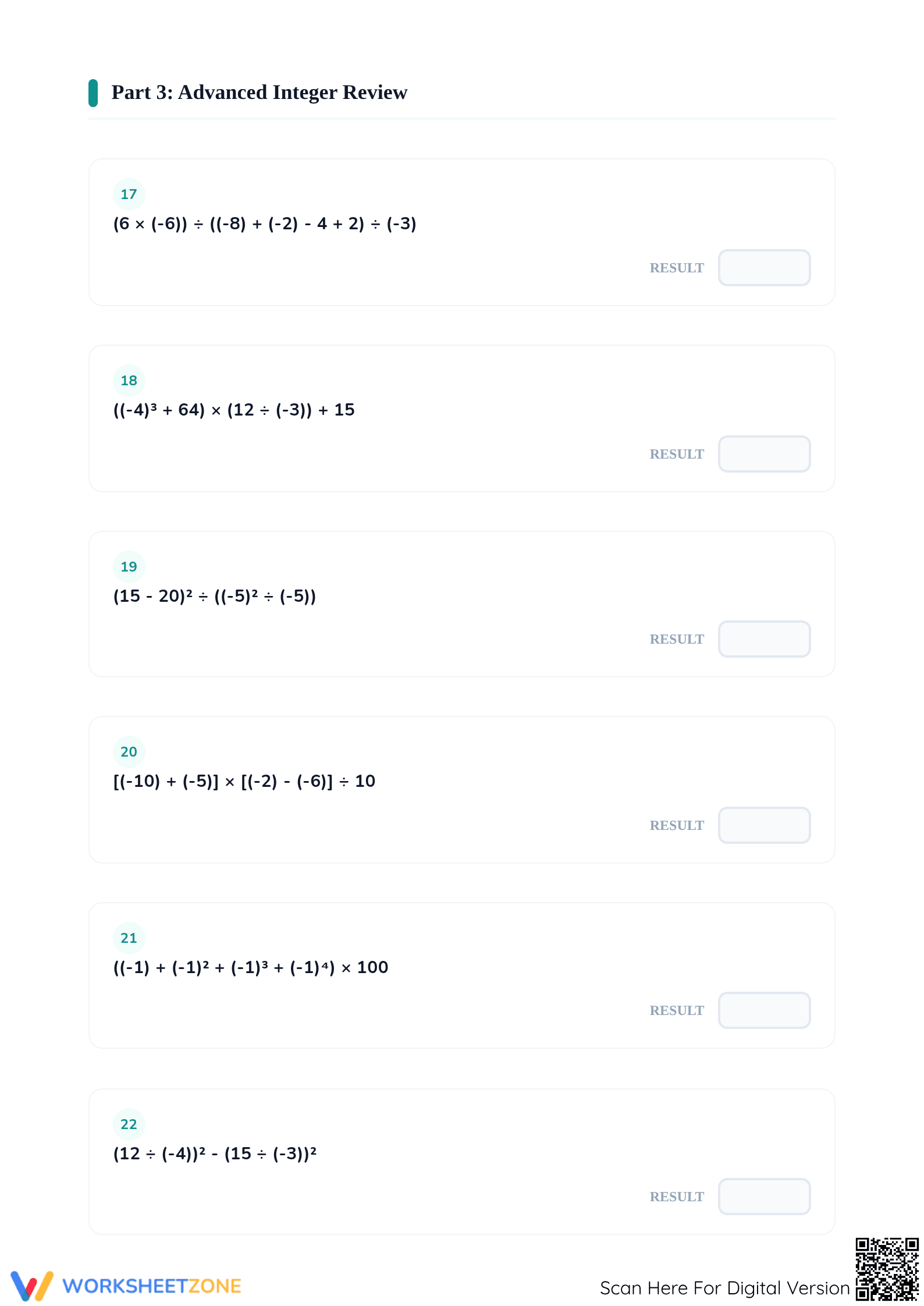 Printable Order of Operations with Integers | Grade 6-8 - Page 4
