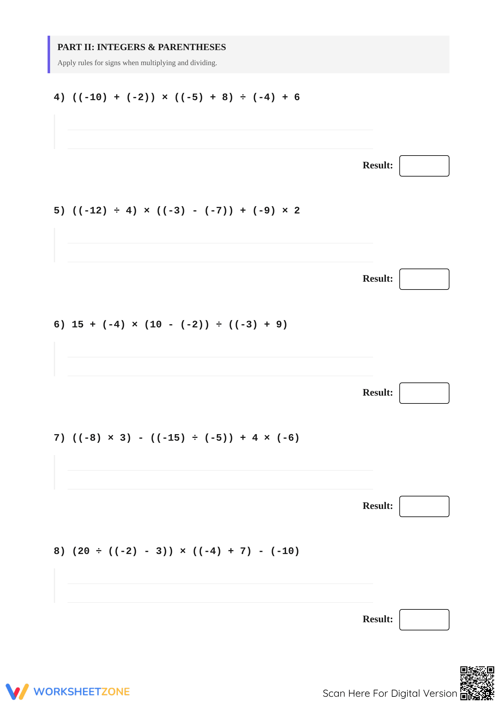 Essential Order of Operations with Integers Worksheet - Page 2