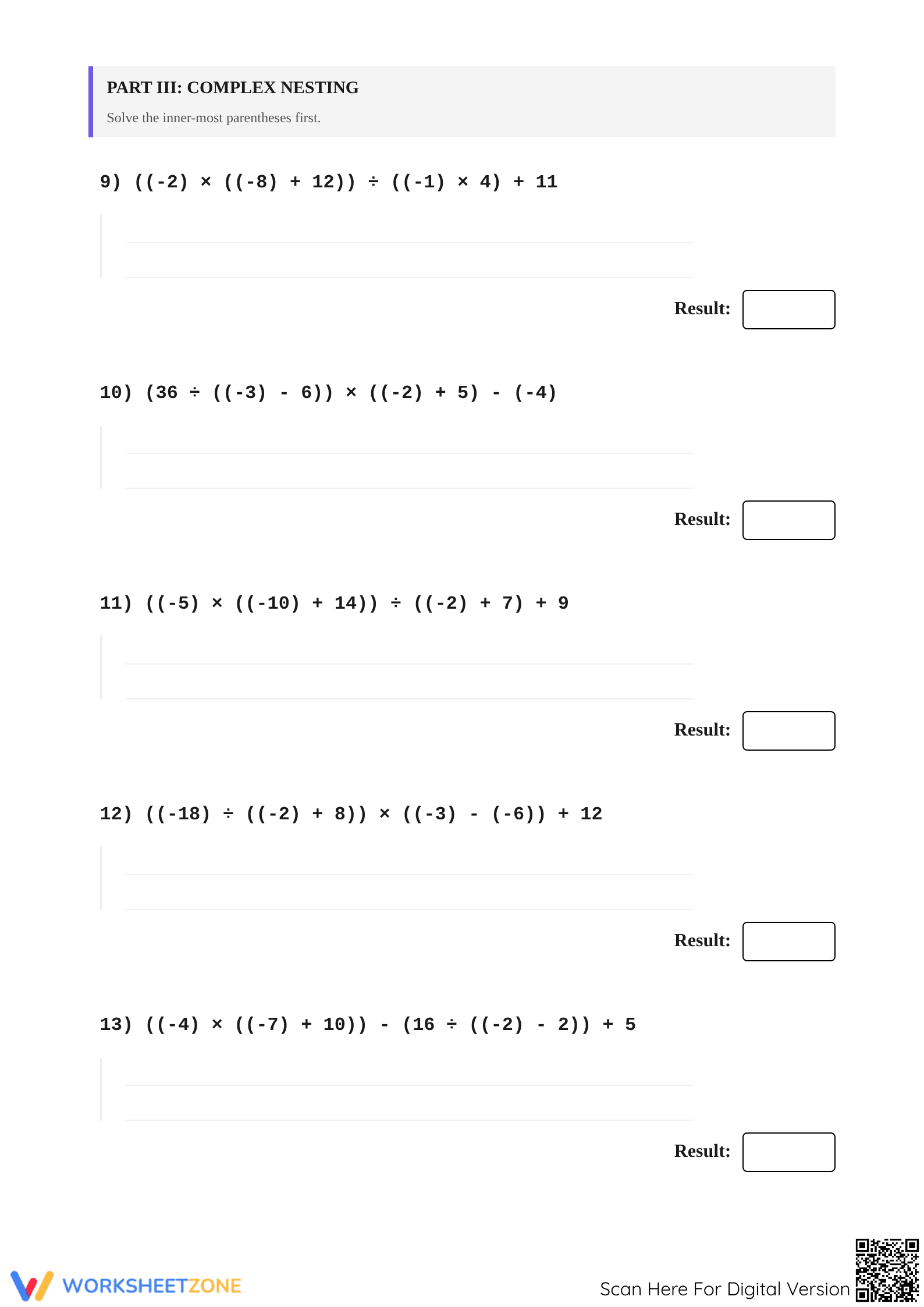Essential Order of Operations with Integers Worksheet - Page 3