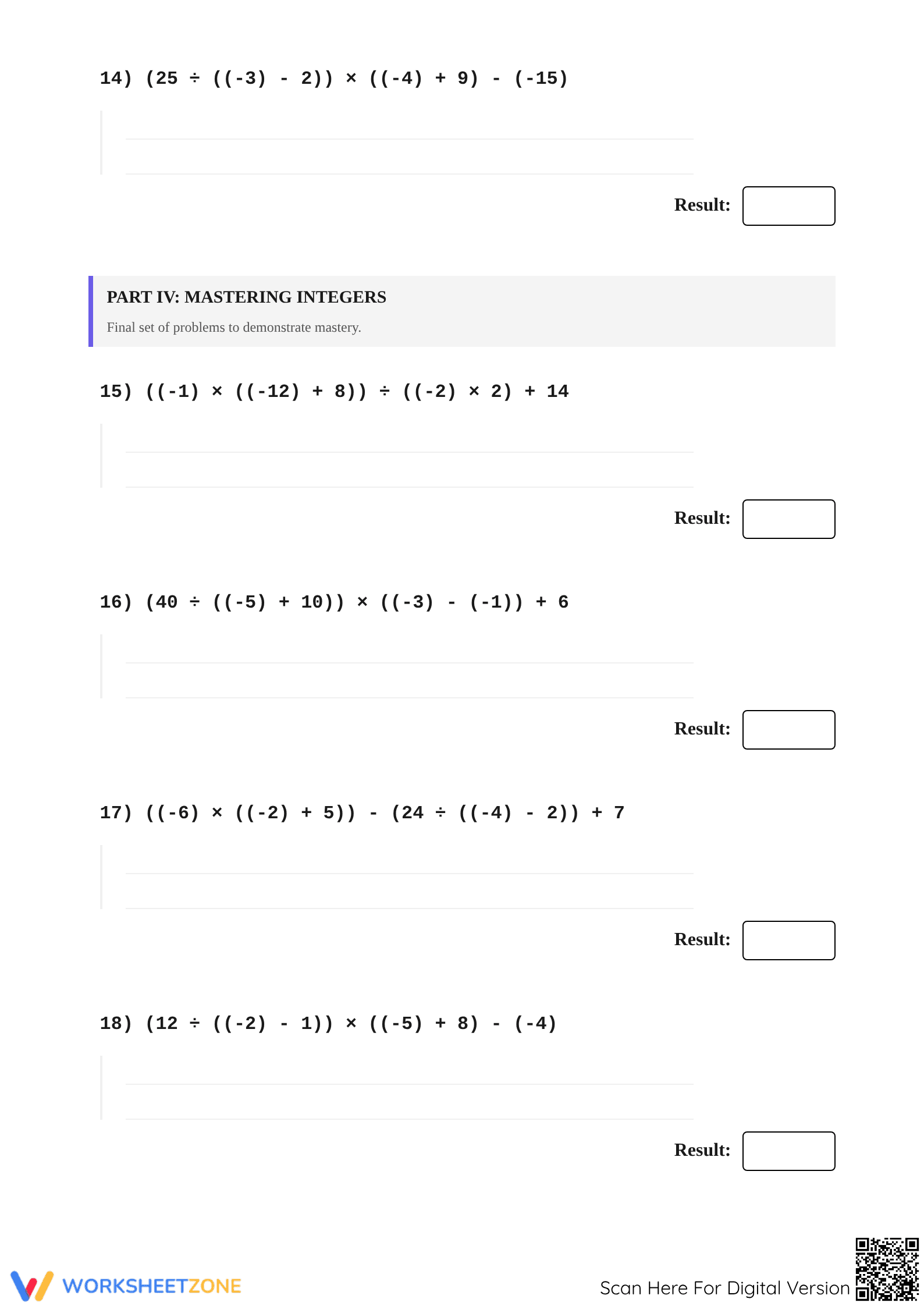 Essential Order of Operations with Integers Worksheet - Page 4