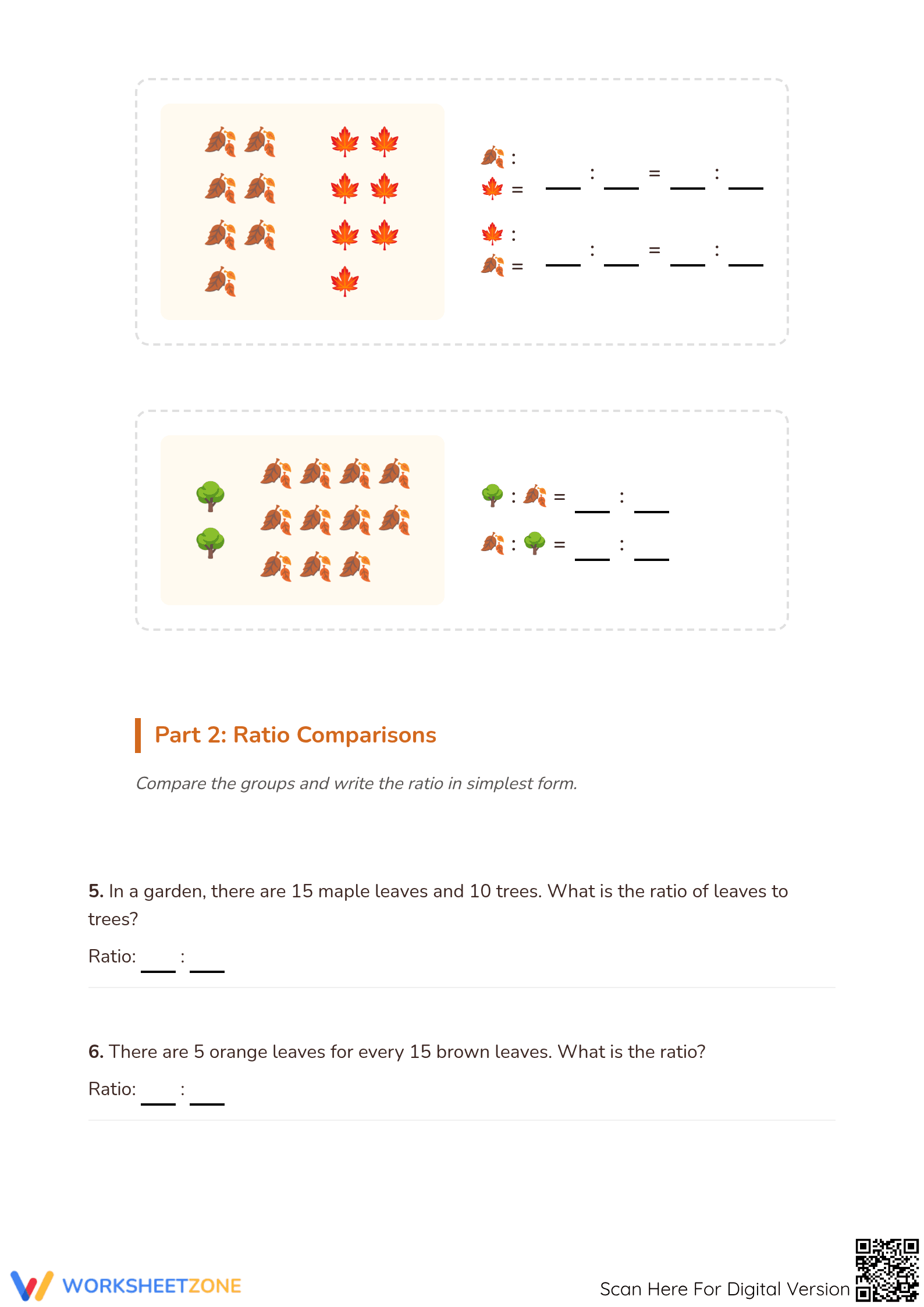 Essential Autumn Ratios Worksheet | Grade 3 Math Packet - Page 2