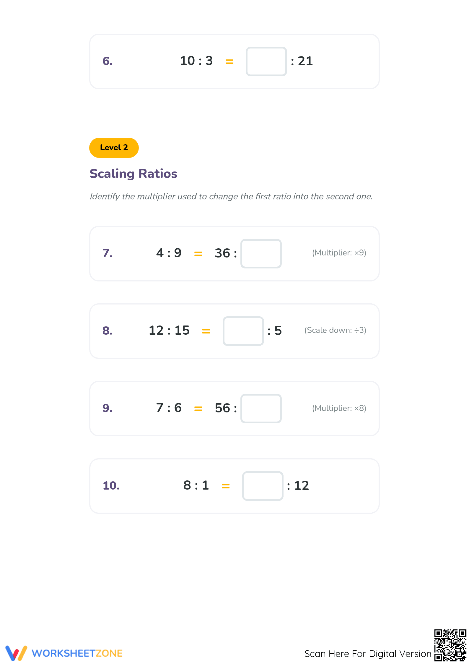 Complete Equivalent Ratios Worksheet | Grade 5-6 Math - Page 2