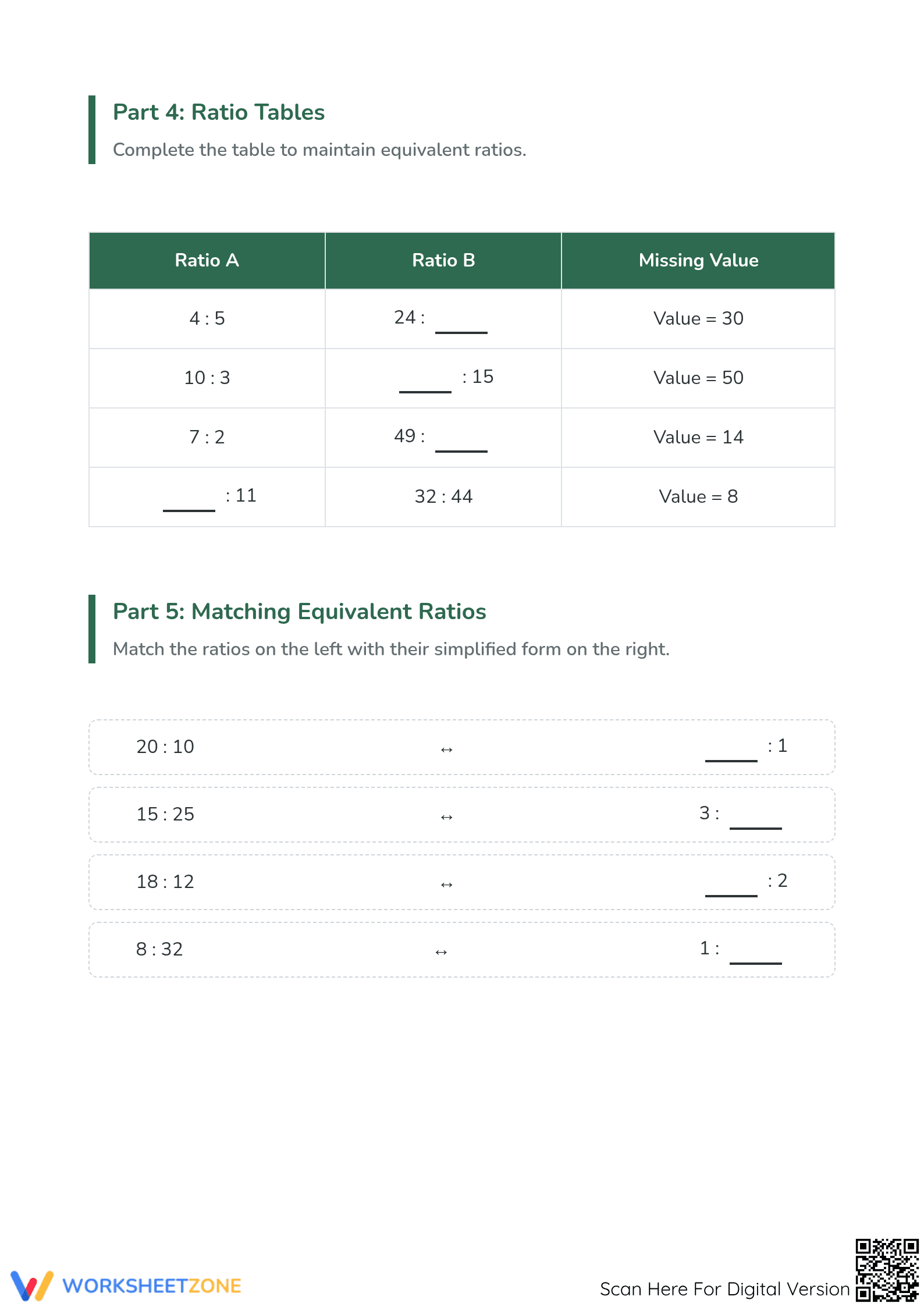 Printable Equivalent Ratios Worksheet | Grades 4-6 Math - Page 3