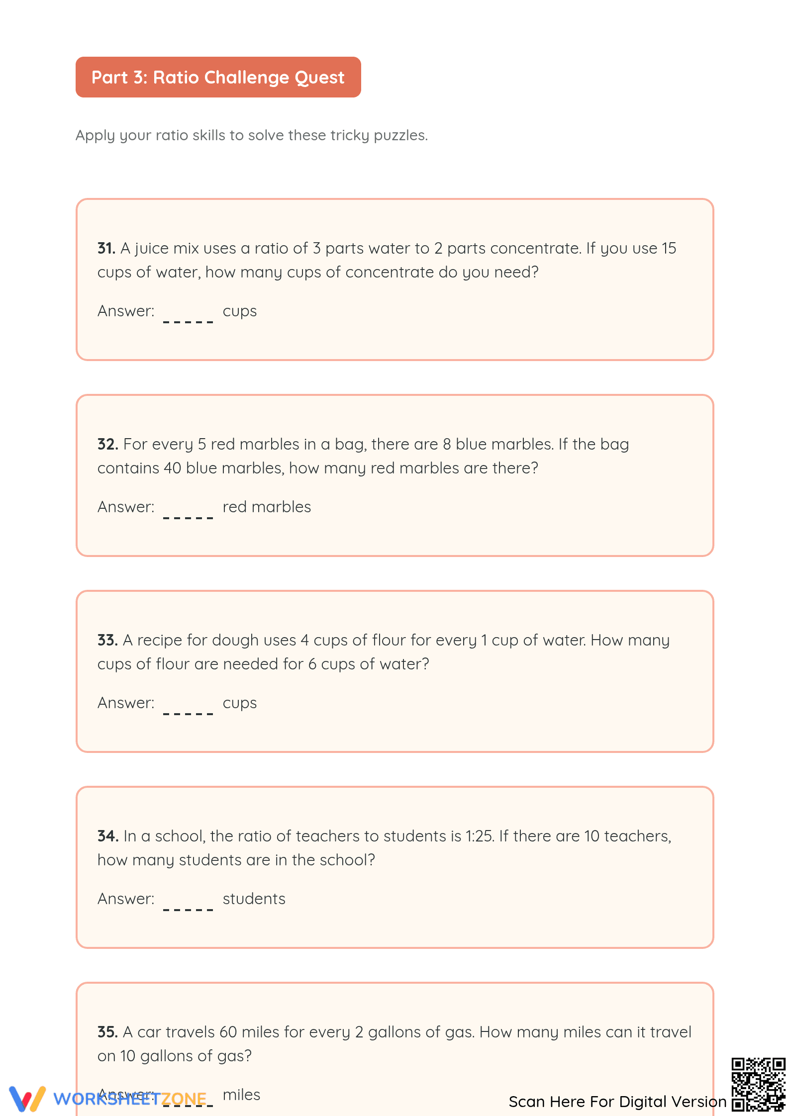 Essential Equivalent Ratio Missing Number Worksheet Grade 5 - Page 5