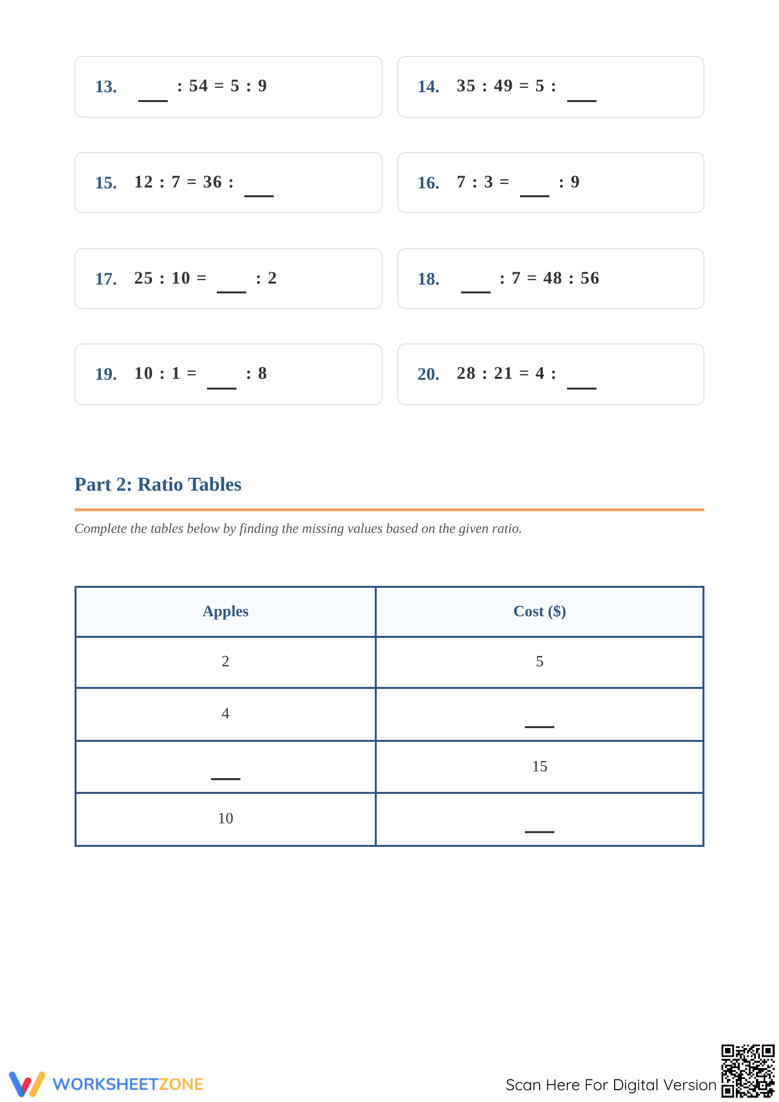 Printable Equivalent Ratios Worksheet | Grade 6 Math - Page 2