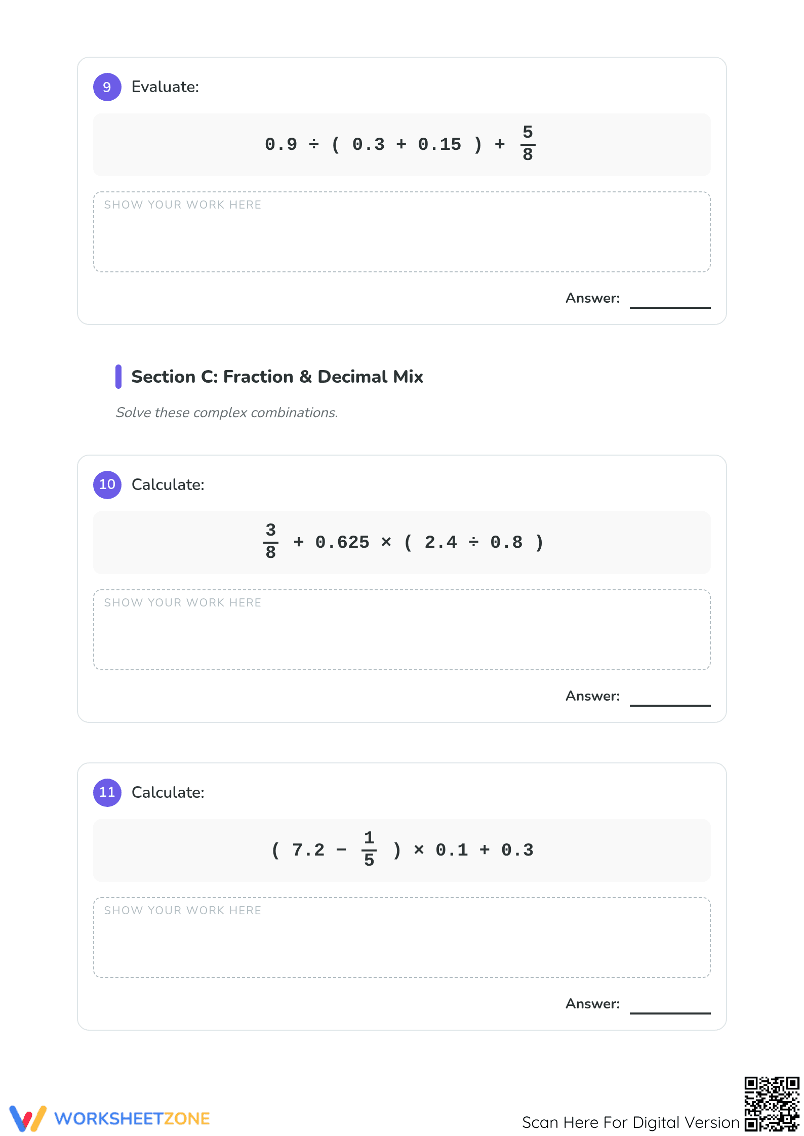 Essential Grade 7 Order of Operations Fractions Worksheet - Page 4