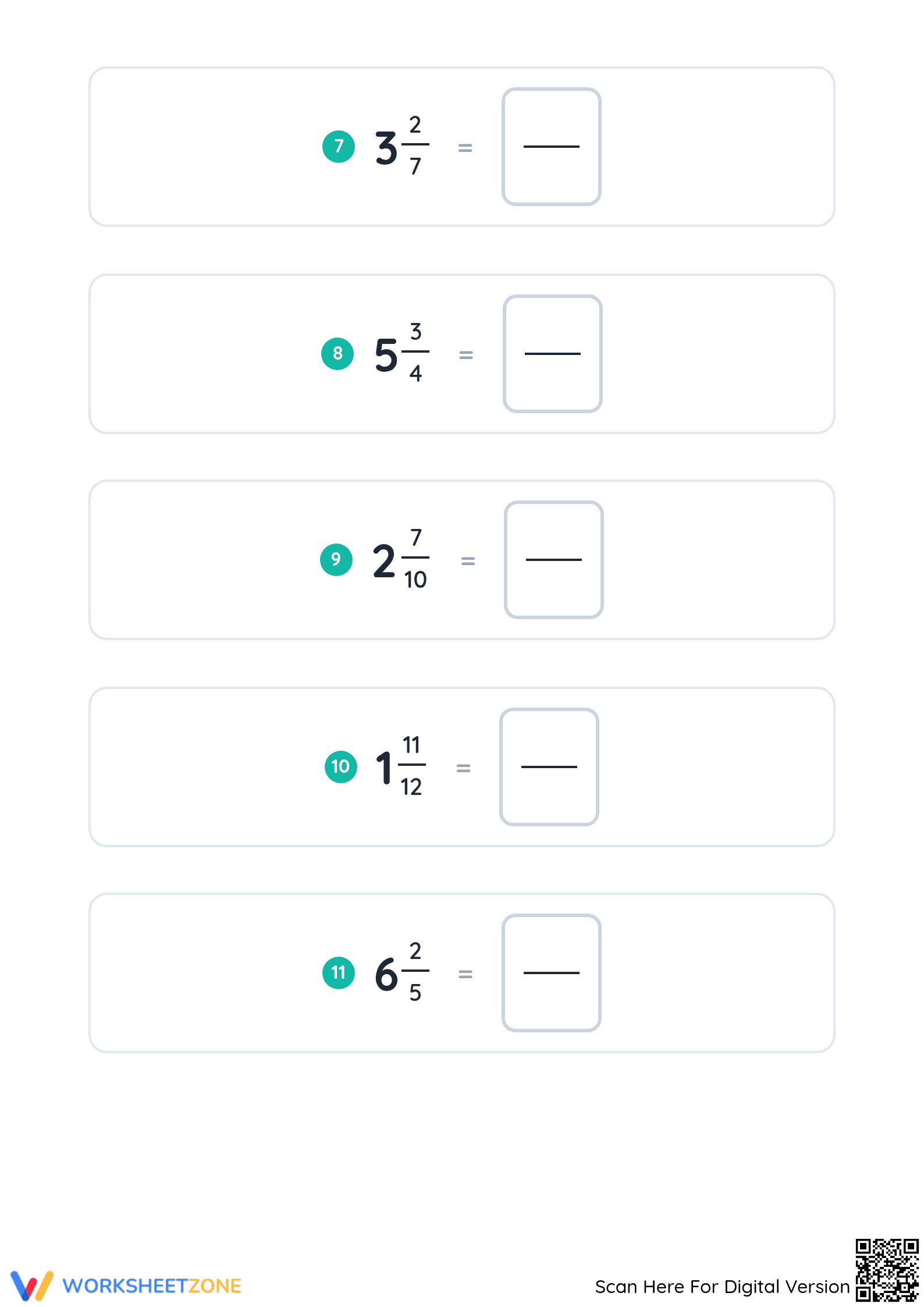 Mixed Fractions to Improper Fractions | Printable Grade 3 - Page 3