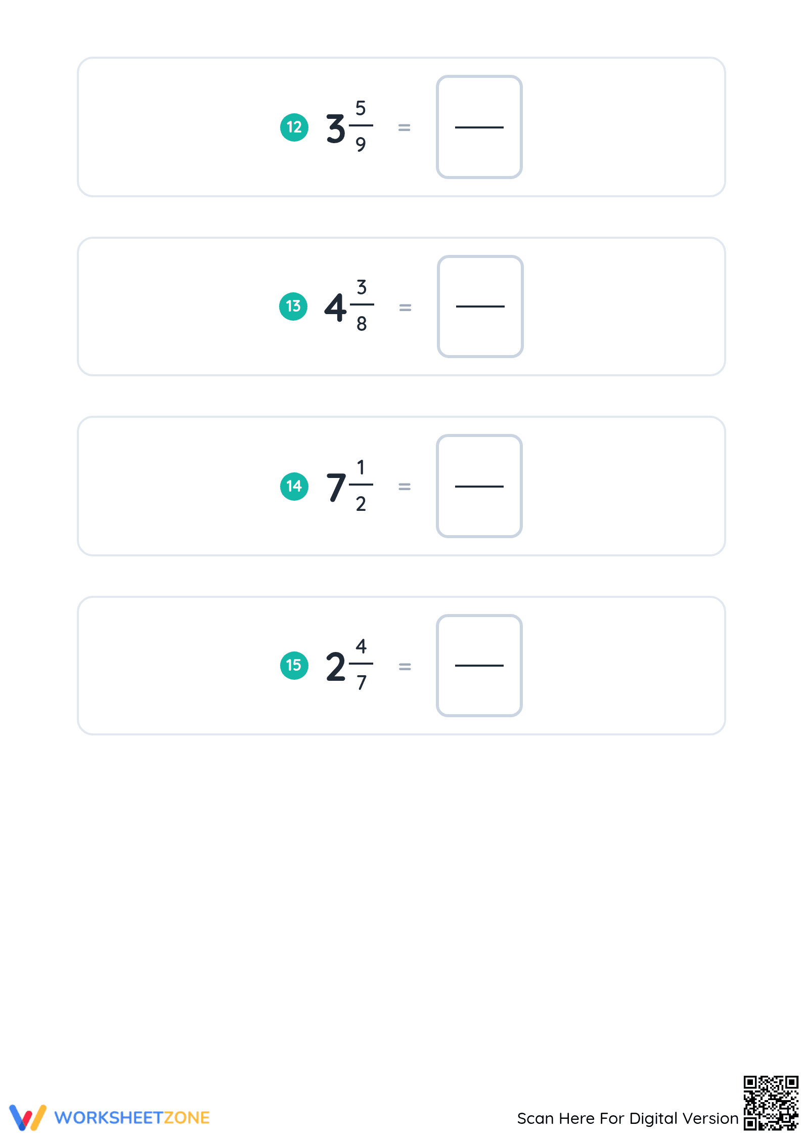 Mixed Fractions to Improper Fractions | Printable Grade 3 - Page 4