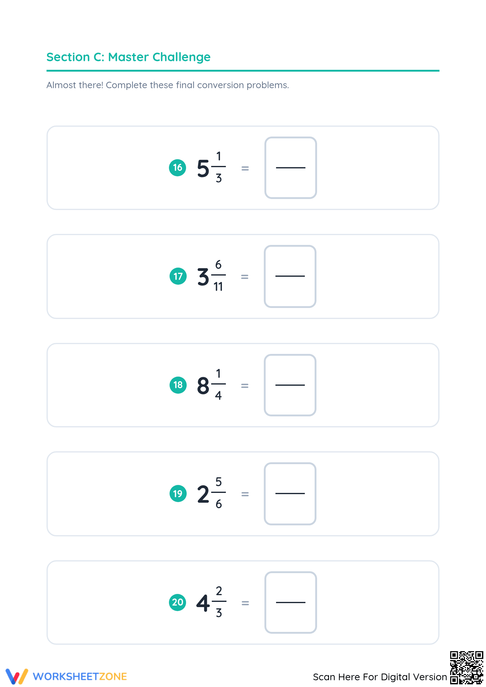 Mixed Fractions to Improper Fractions | Printable Grade 3 - Page 5