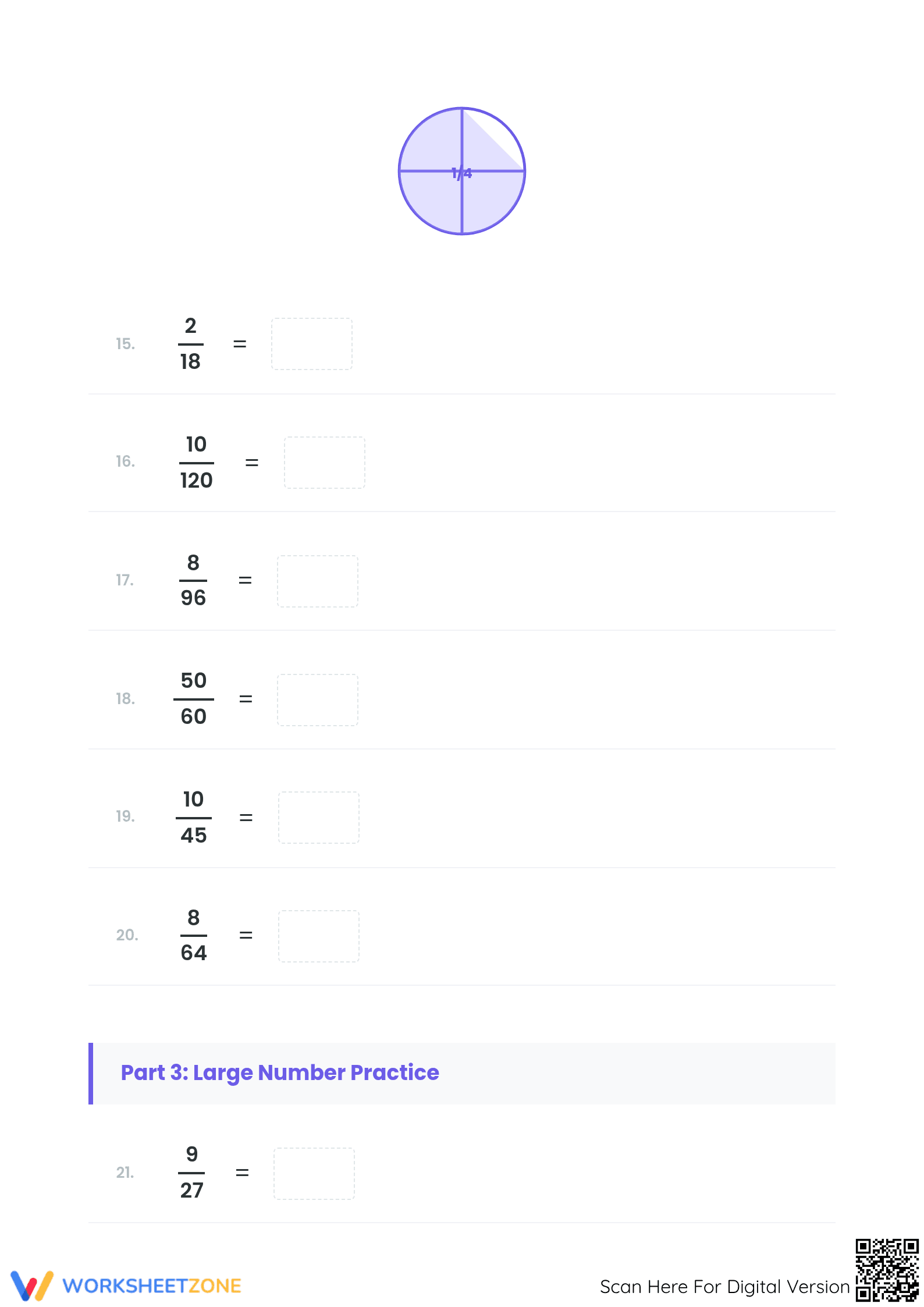 Printable Simplifying Fractions Worksheet | Grade 4-6 - Page 3