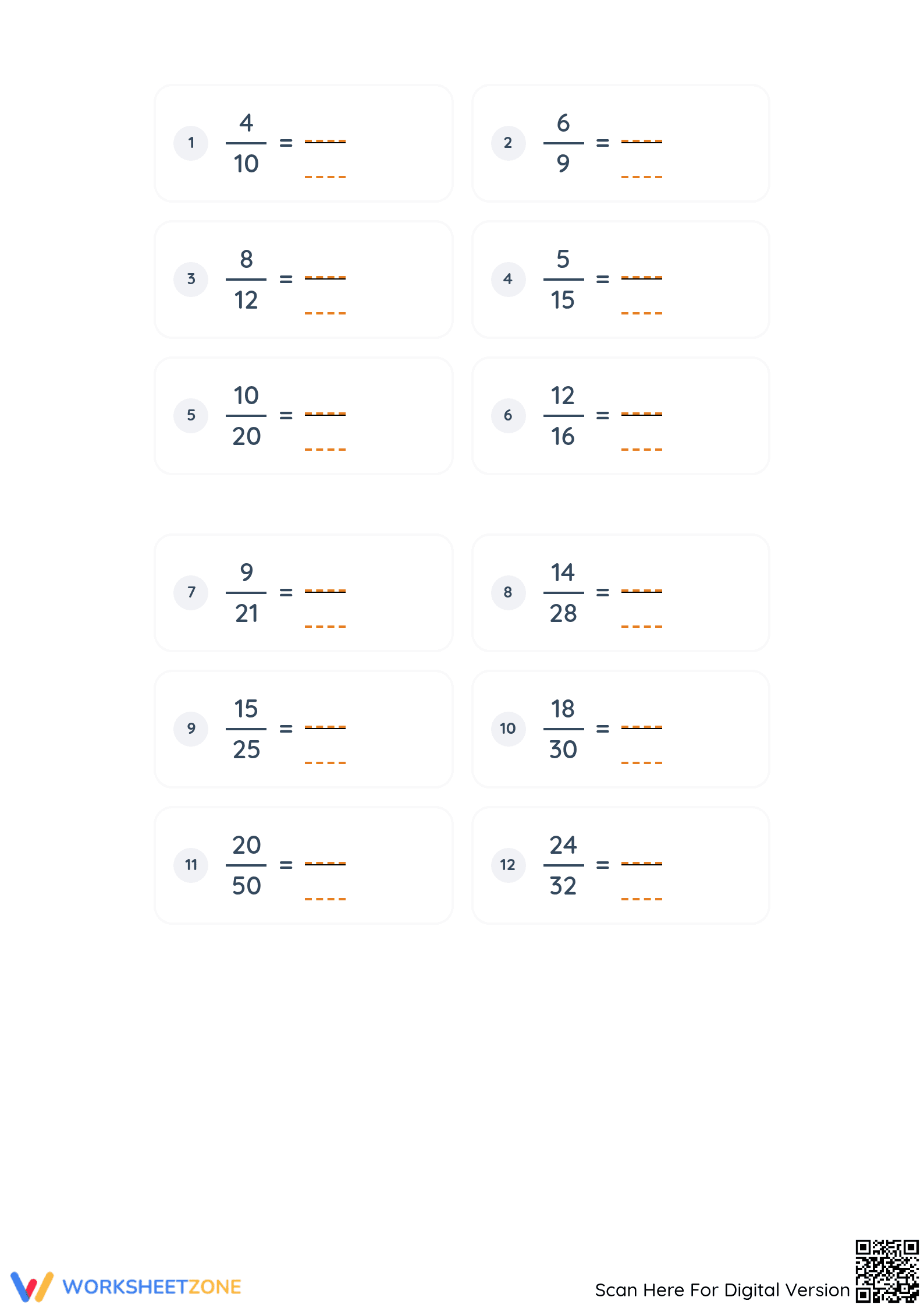 Printable Simplifying Fractions Worksheet | Grade 4-6 Math - Page 2