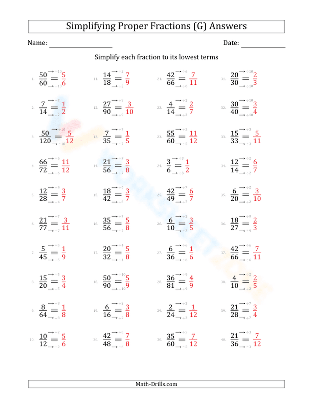 Simplify fractions (easy) (7) - Page 2