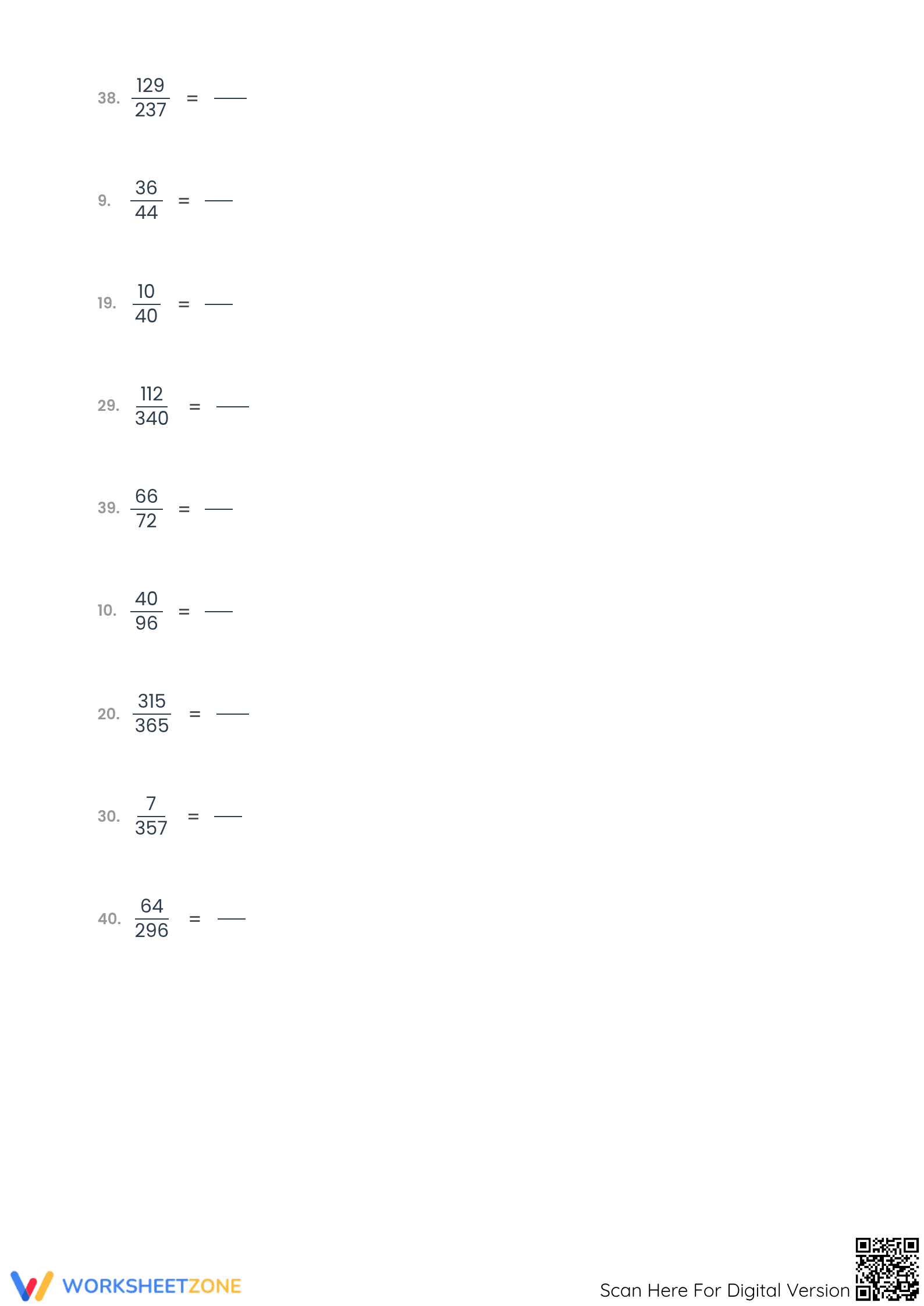 Simplify Proper Fractions (Hard) Worksheet | Grade 4–6 Ready - Page 4