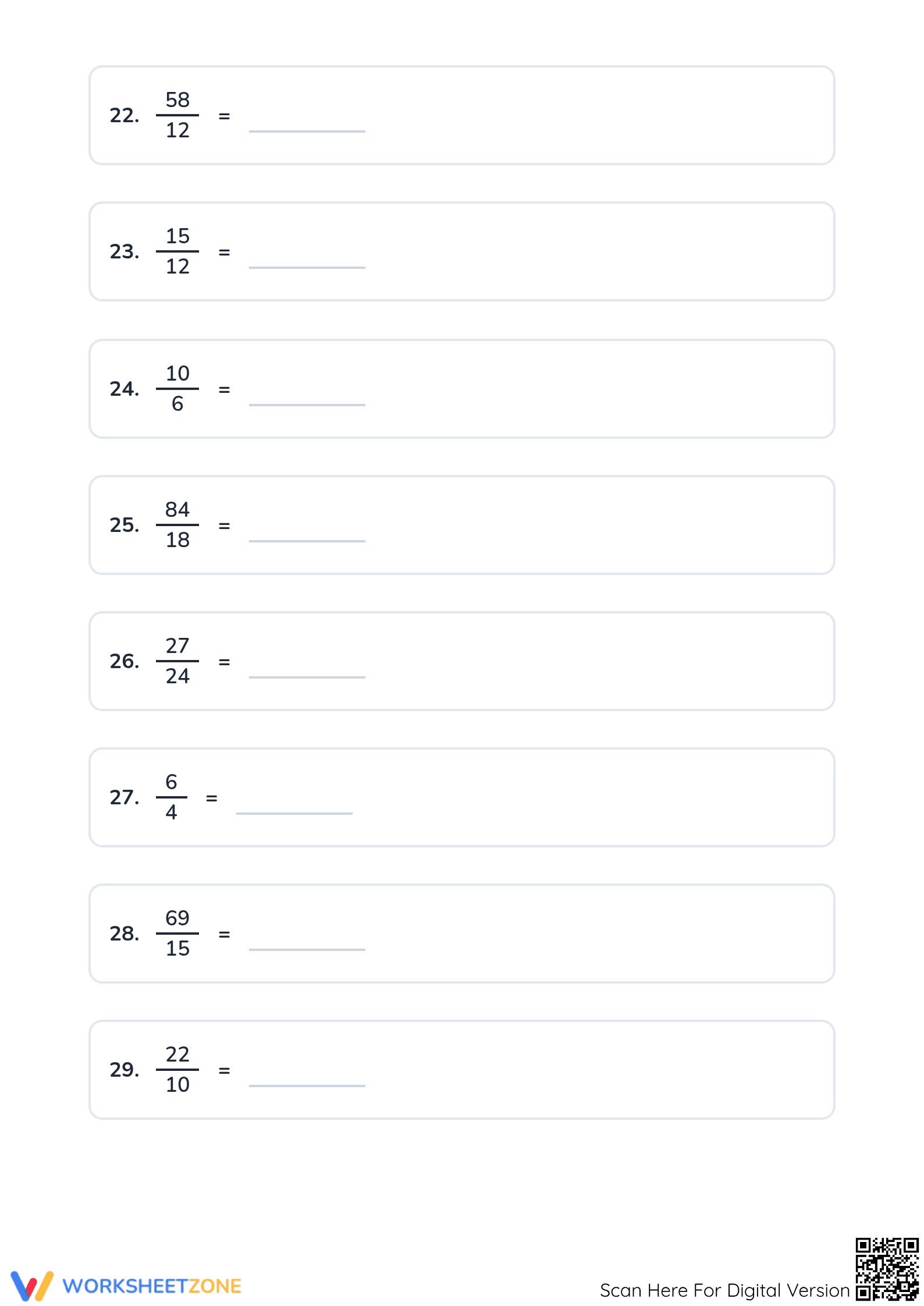 Essential Grade 4 Fractions: Simplify Improper Fractions - Page 4