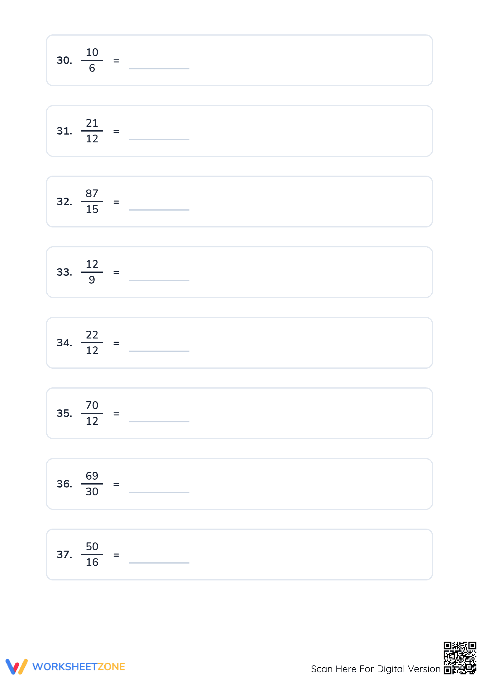 Essential Grade 4 Fractions: Simplify Improper Fractions - Page 5
