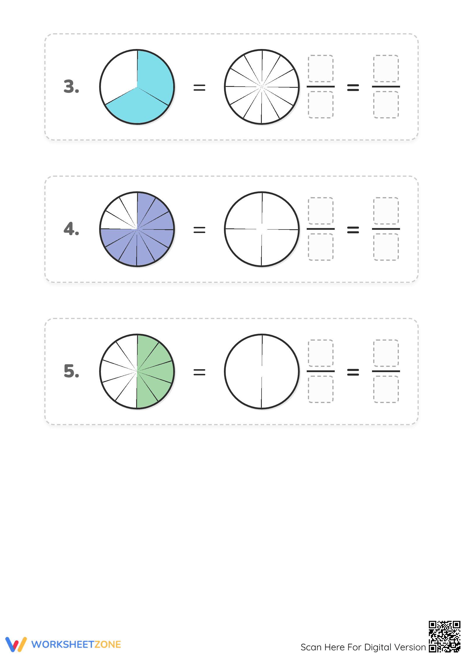 Printable Equivalent Fractions Worksheet | Grade 3-4 - Page 2