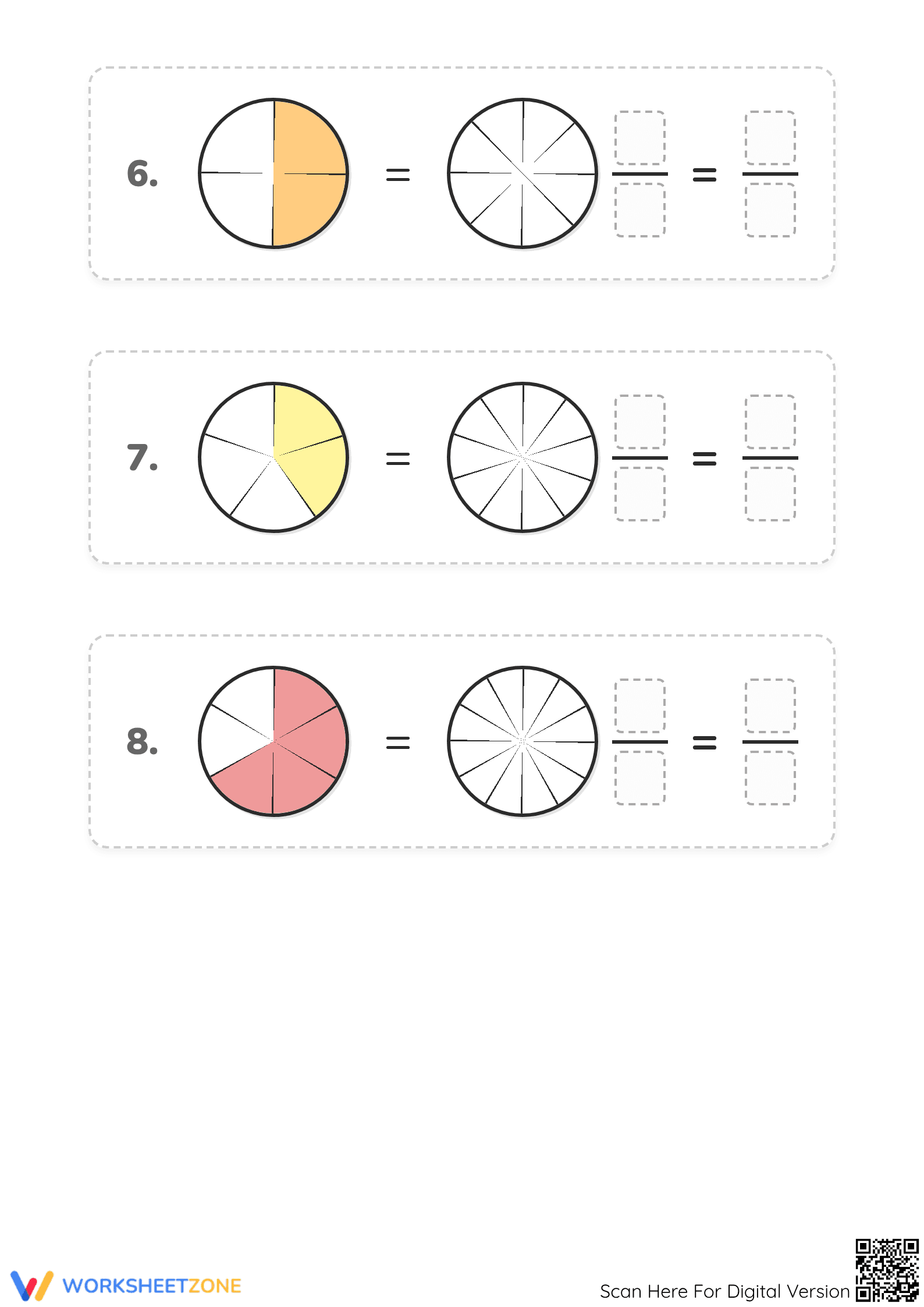Printable Equivalent Fractions Worksheet | Grade 3-4 - Page 3