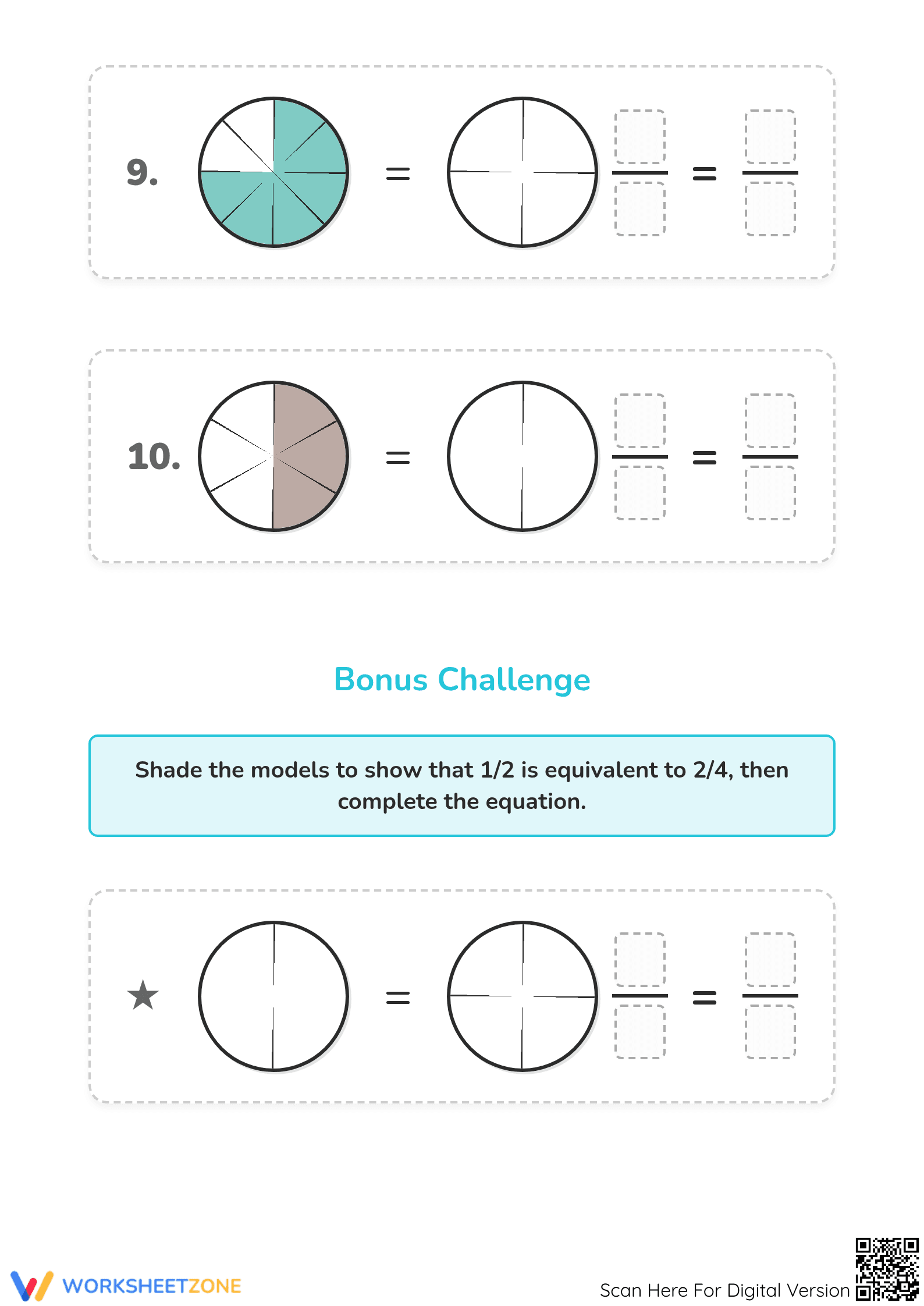 Printable Equivalent Fractions Worksheet | Grade 3-4 - Page 4