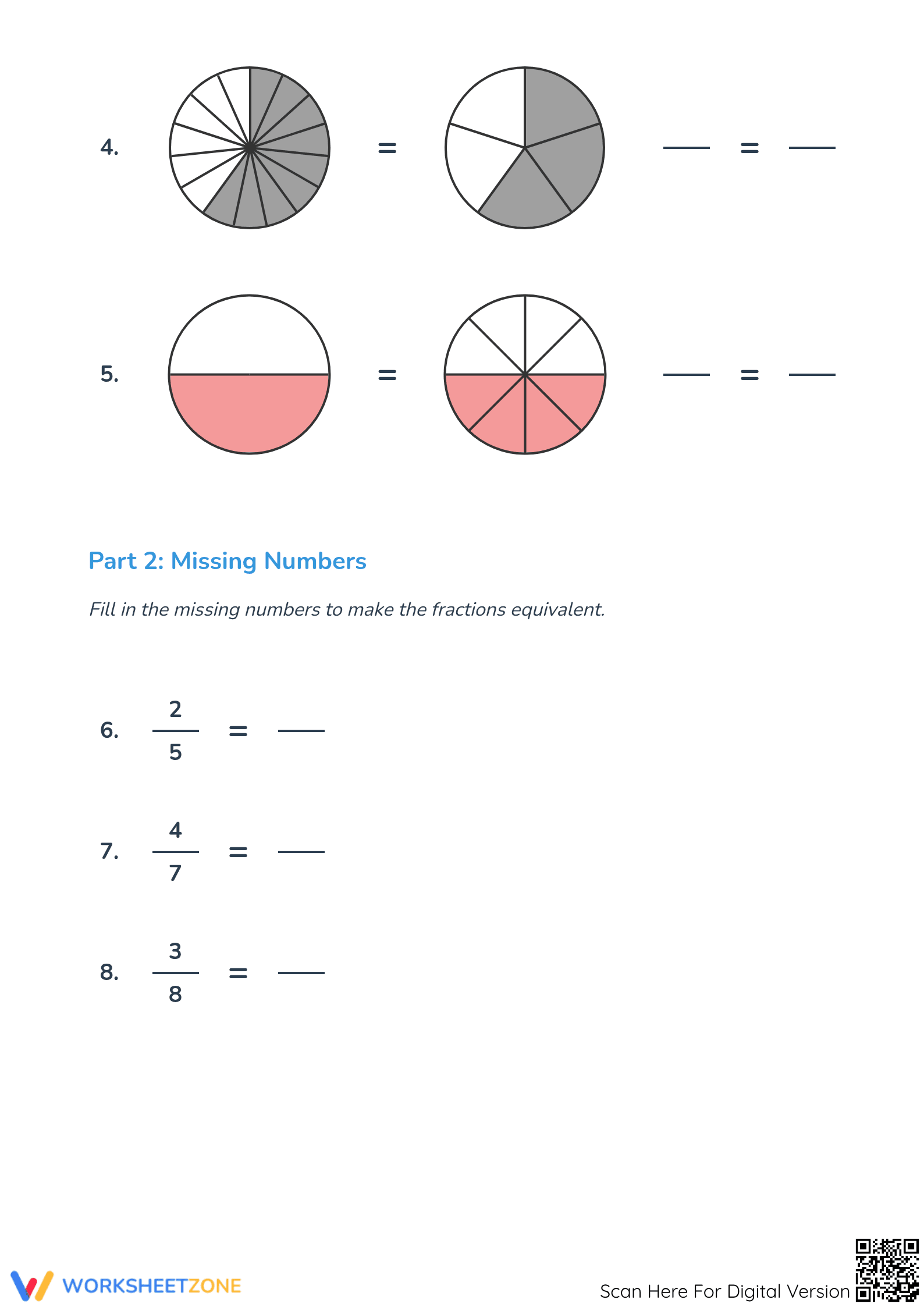 Printable Grade 4 Equivalent Fractions Models Worksheet - Page 2