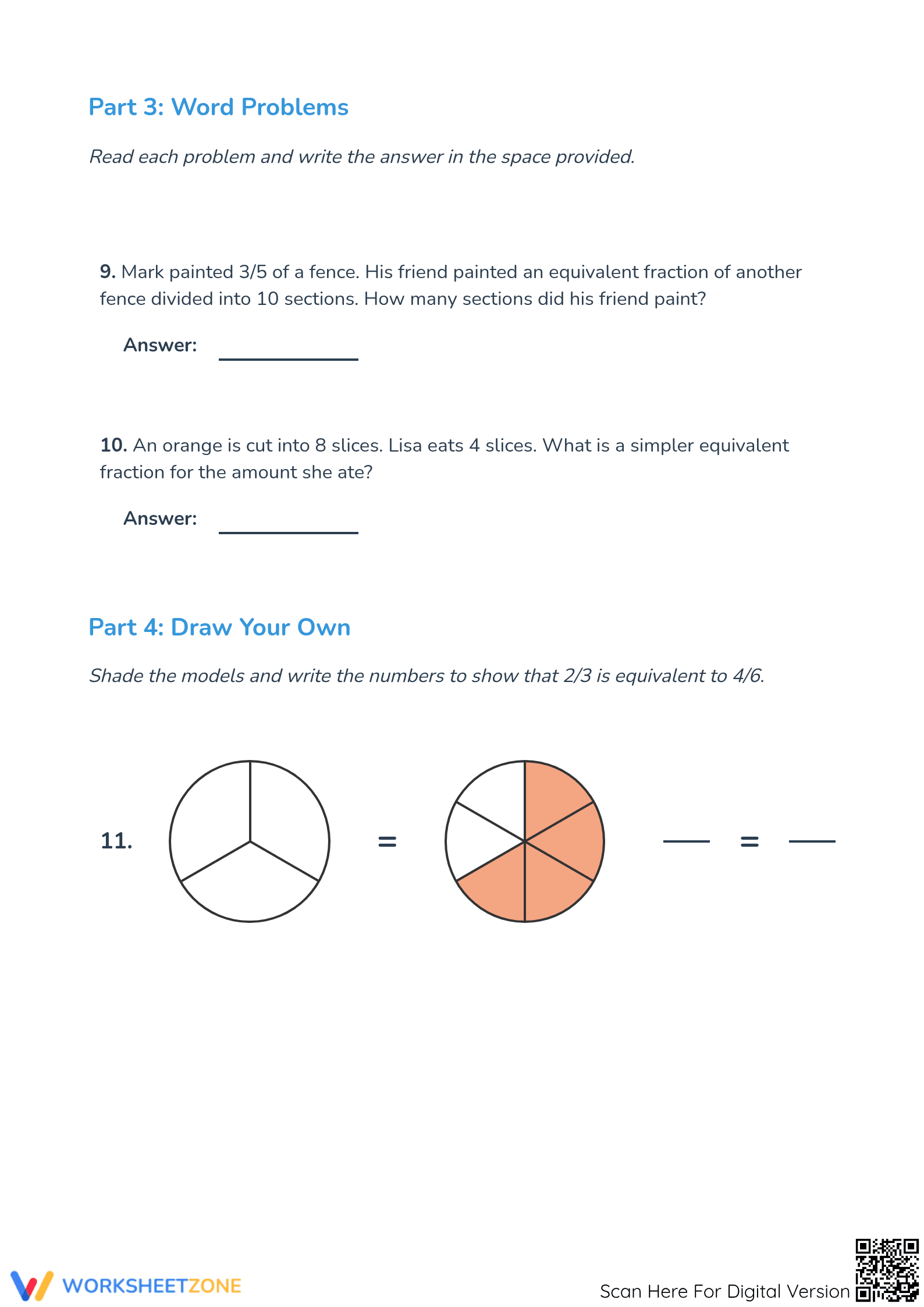 Printable Grade 4 Equivalent Fractions Models Worksheet - Page 3