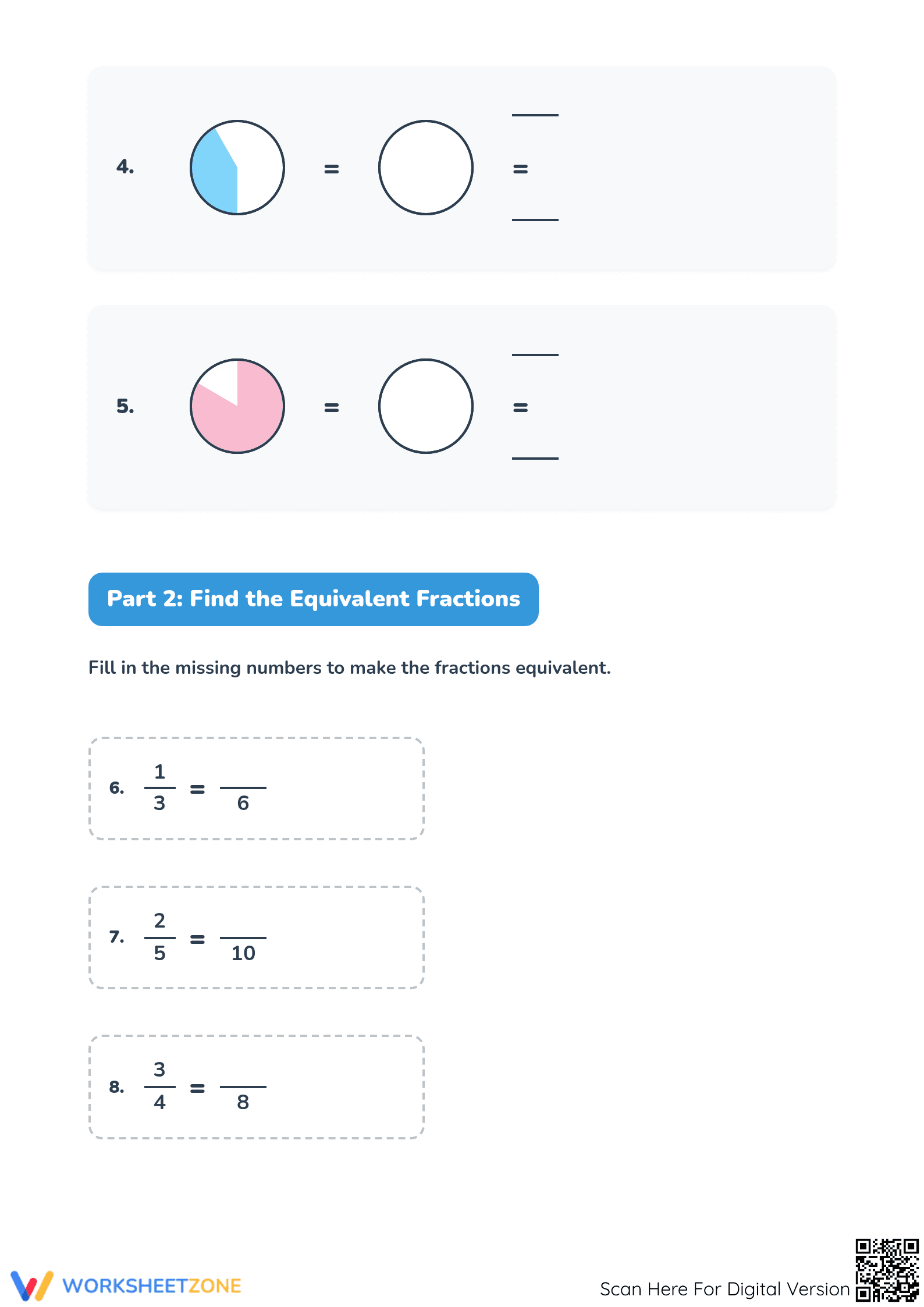 Printable Equivalent Fractions Test Worksheet | Grade 4 - Page 2