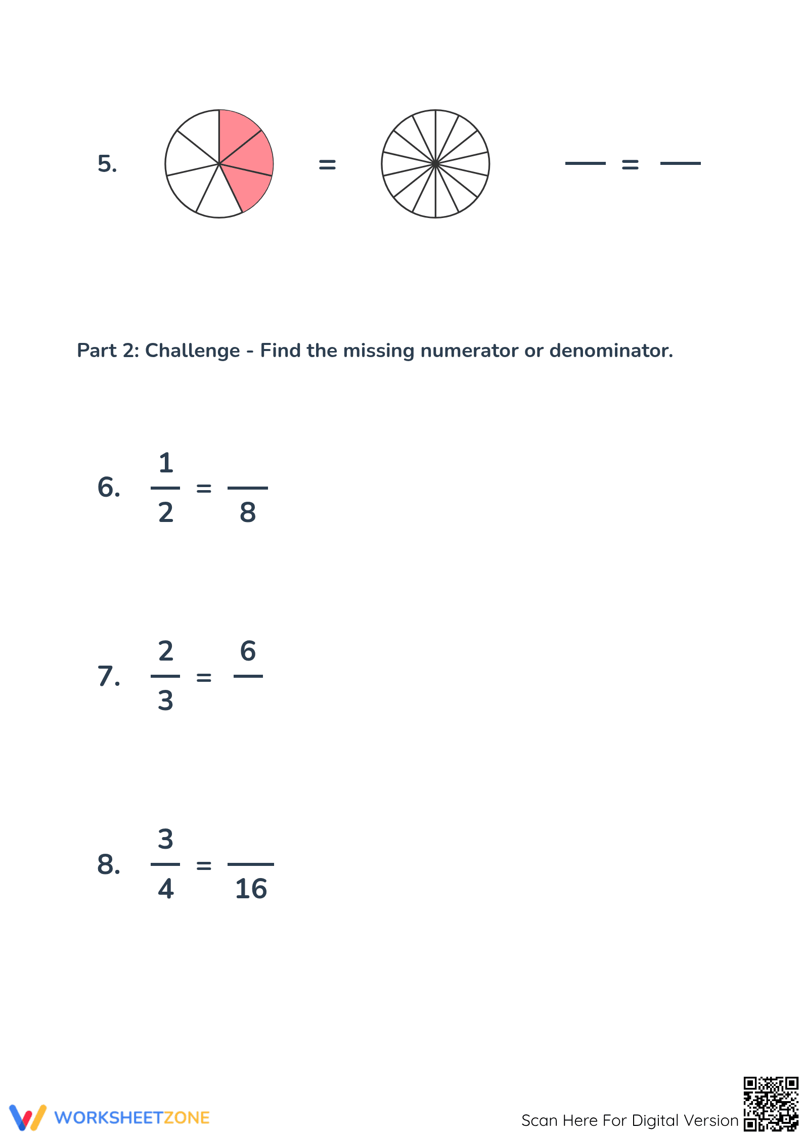 Equivalent Fractions Printable Worksheet | Grade 3-5 Math - Page 2