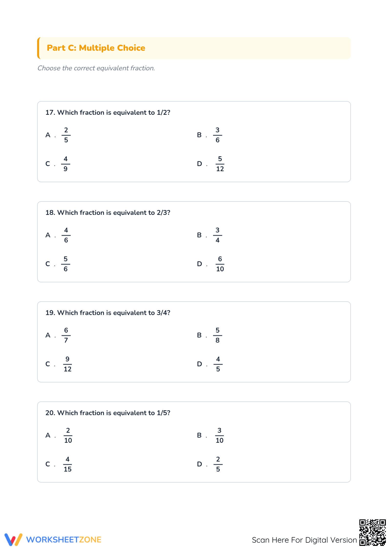 Printable Equivalent Fractions Practice | Grade 3-5 Math - Page 4