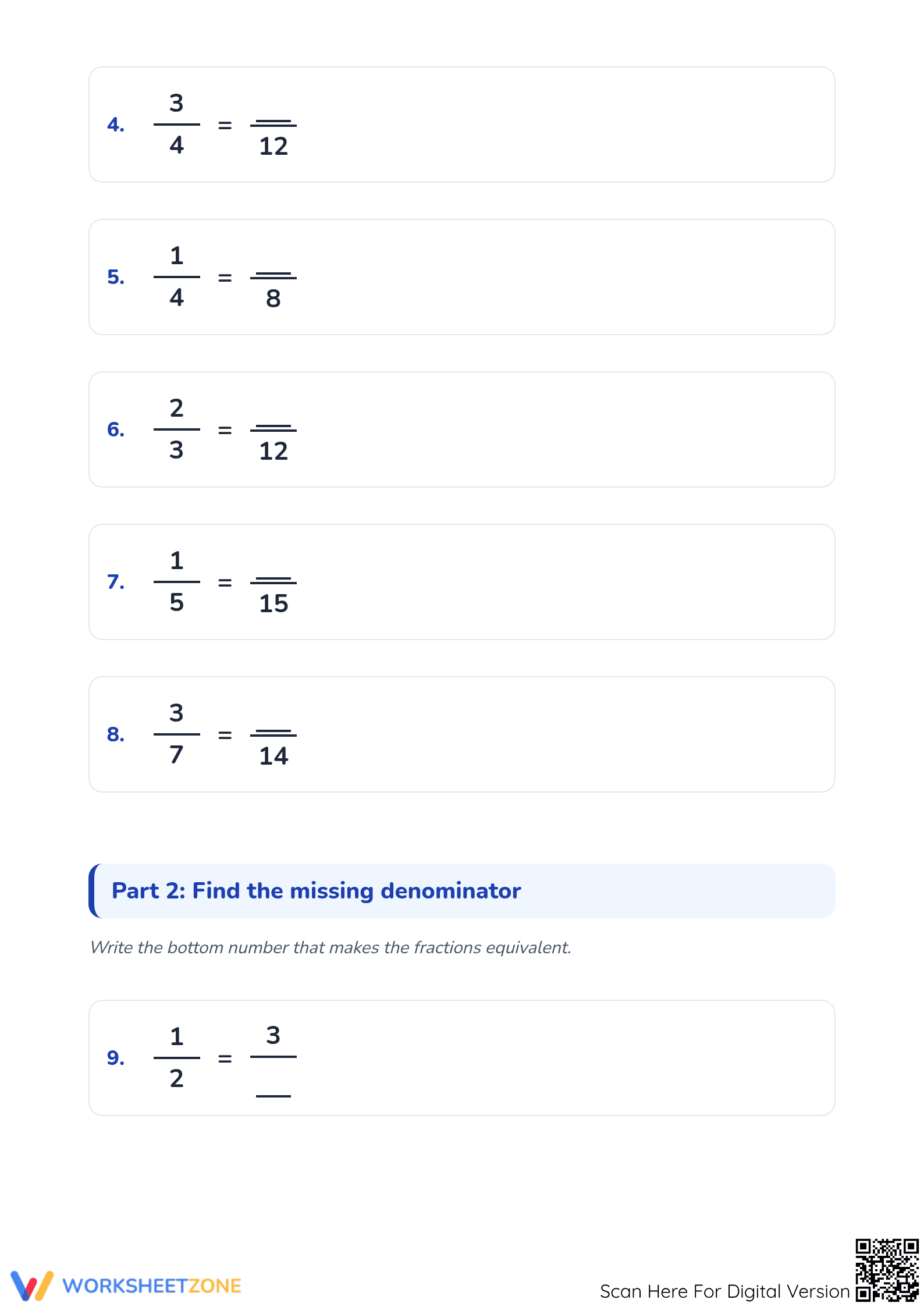 Printable Equivalent Fractions Worksheet | Grade 4 Aligned - Page 2