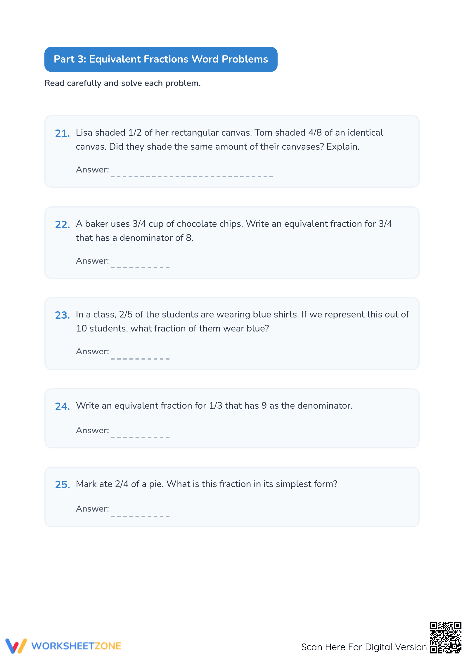 Printable Equivalent Fractions Test | Grade 3 Math - Page 4