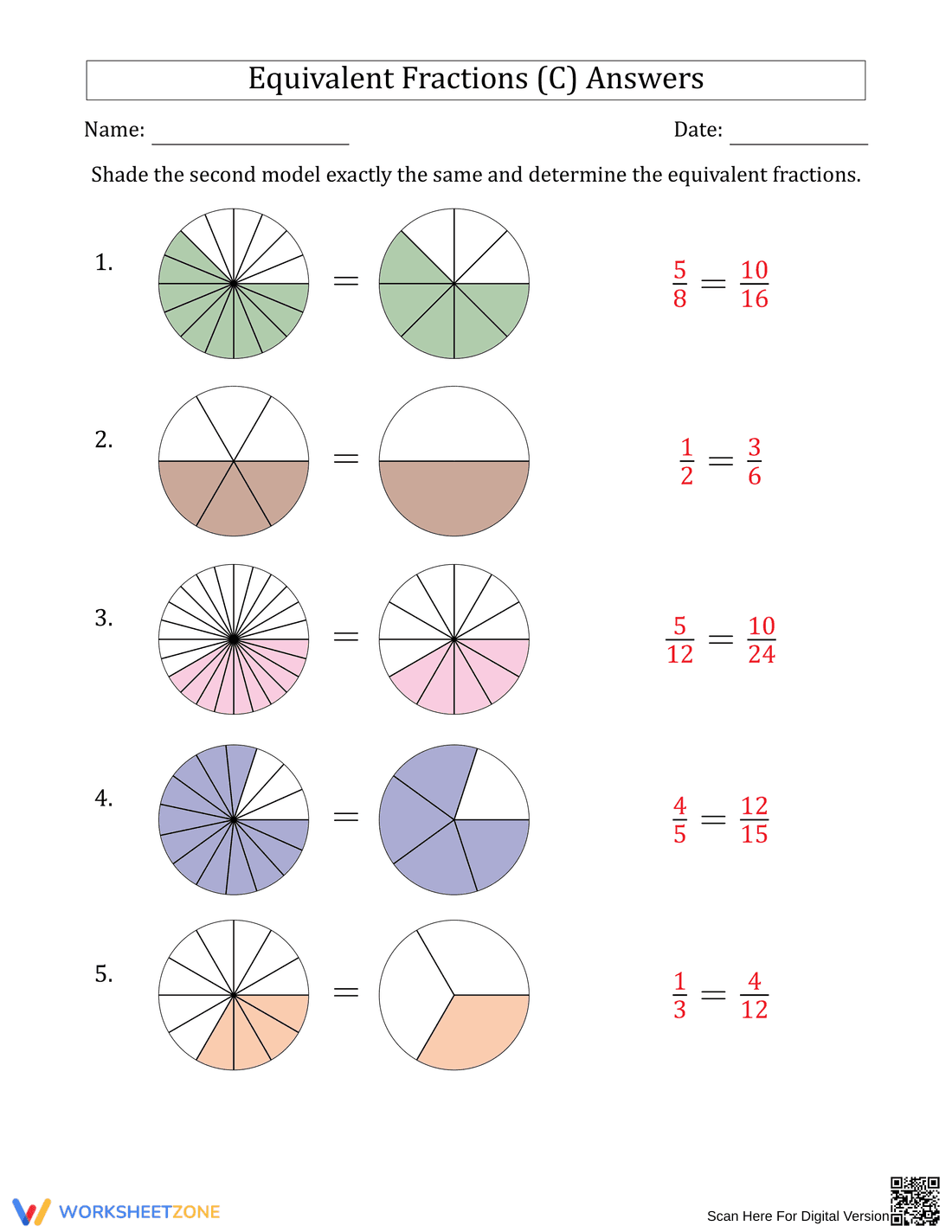Equivalent Fractions Models Worksheet | Grade 4 Printable - Page 2